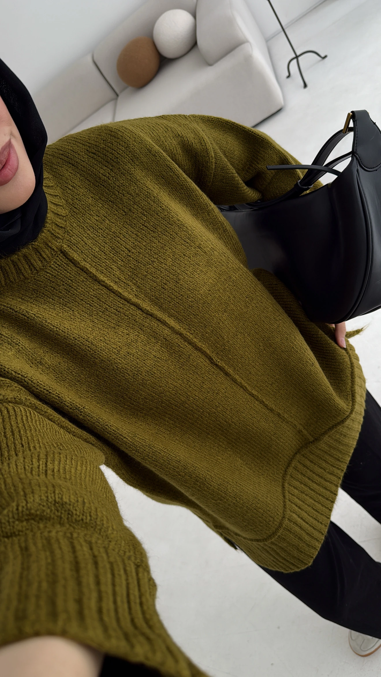 Kalın Manşet Kazak Zeytin Yeşili