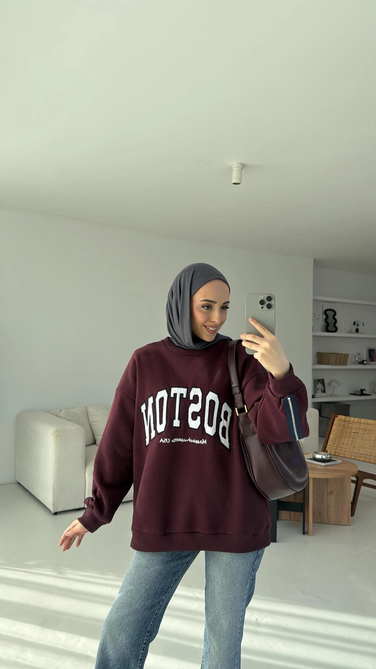 Baston Baskılı Sweatshirt Bordo