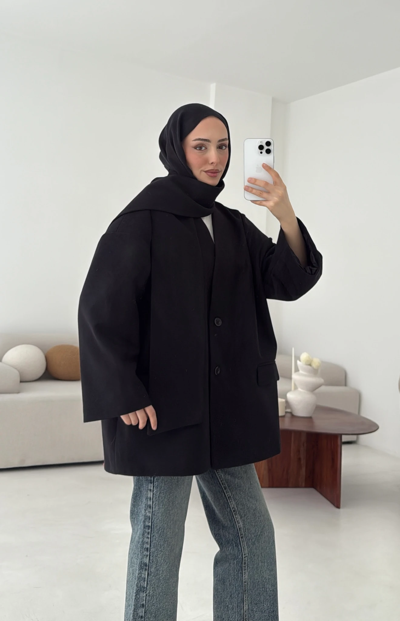 Düşük Omuz Atkılı Kaşe Ceket Siyah