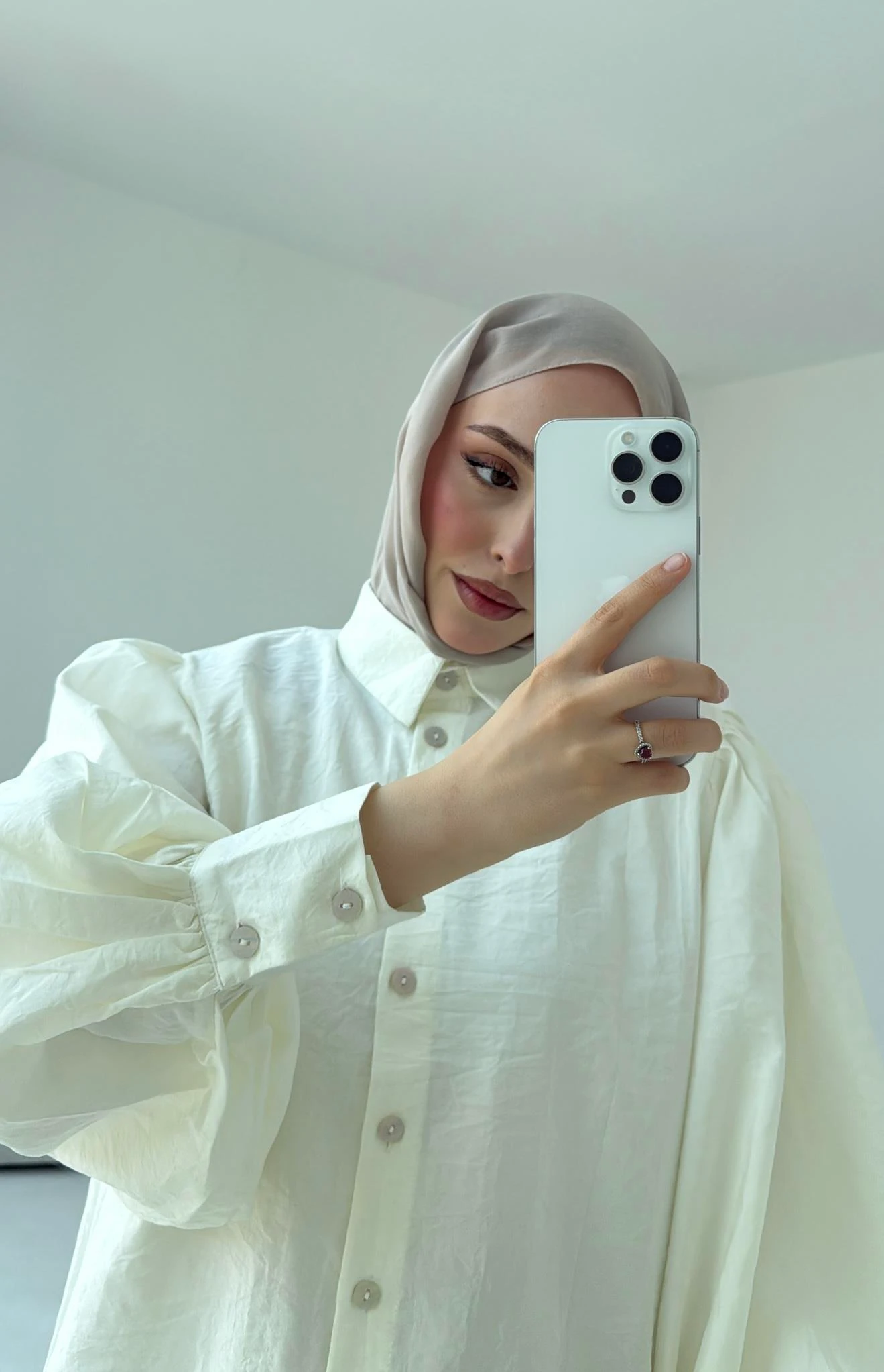 Cotton Balon Kol Gömlek Krem