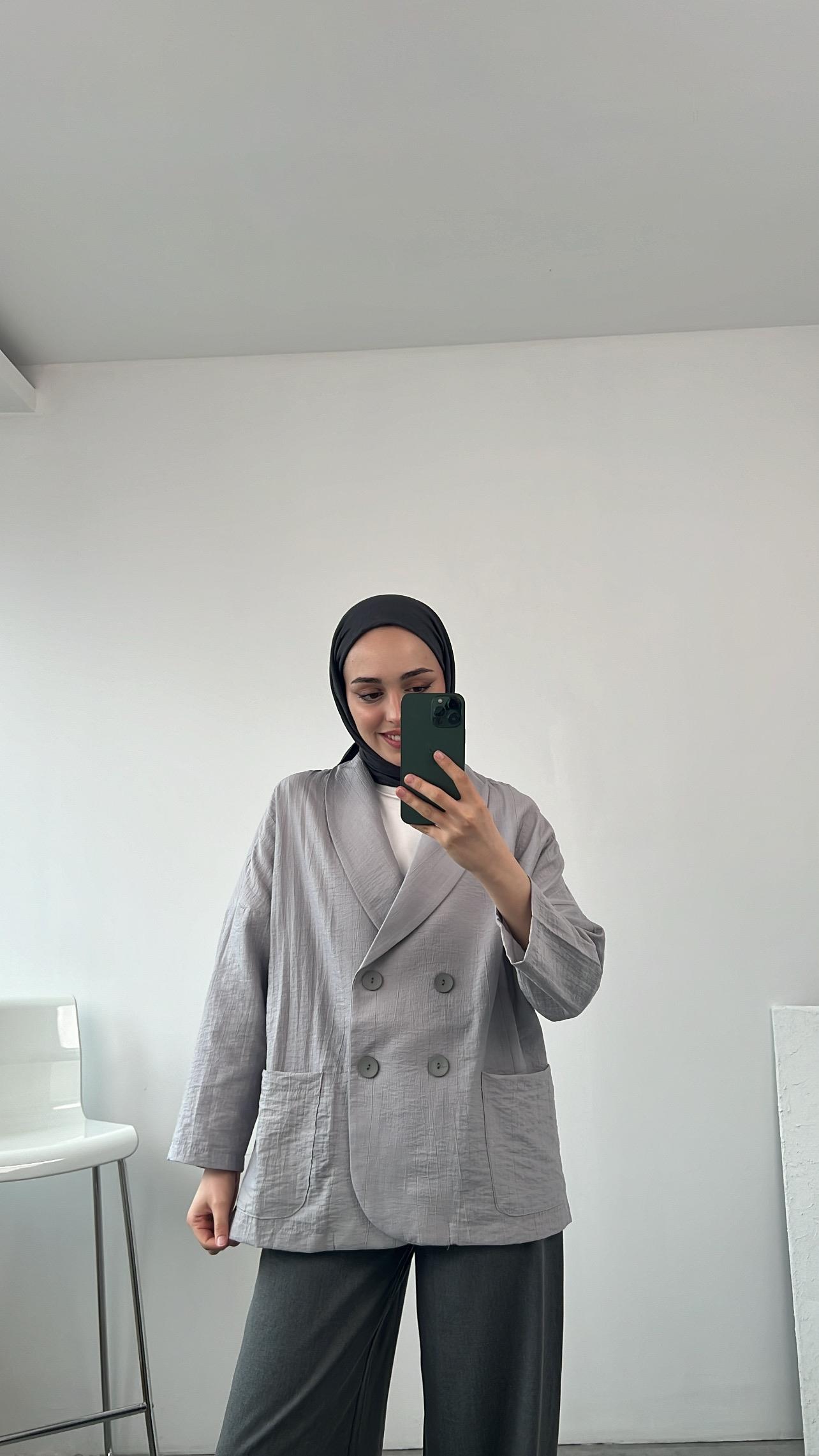 Şal Yaka Yazlık Ceket Gri