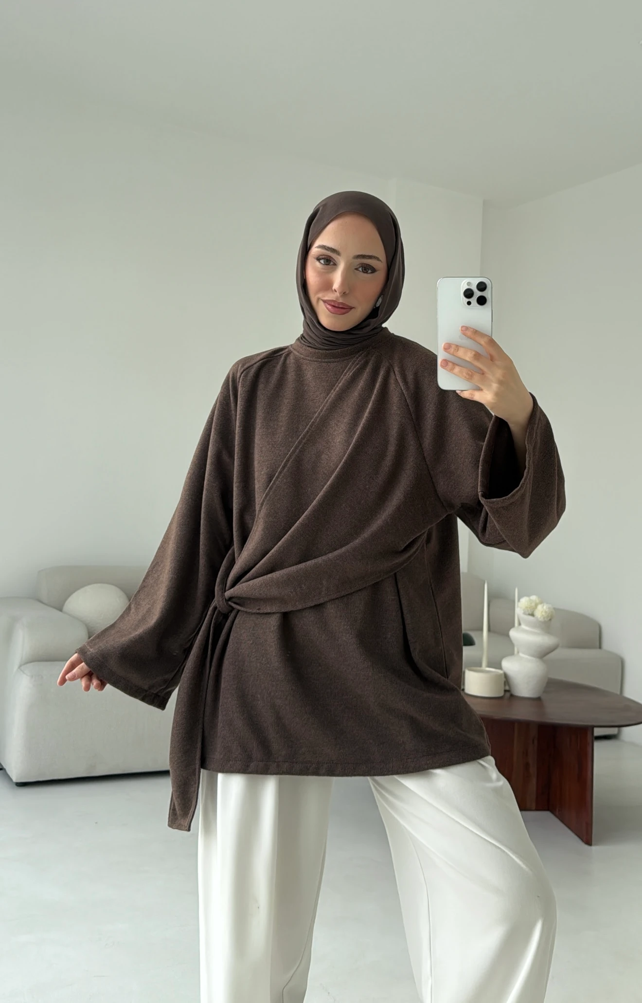 Yandan Şallı Tunik Kahve