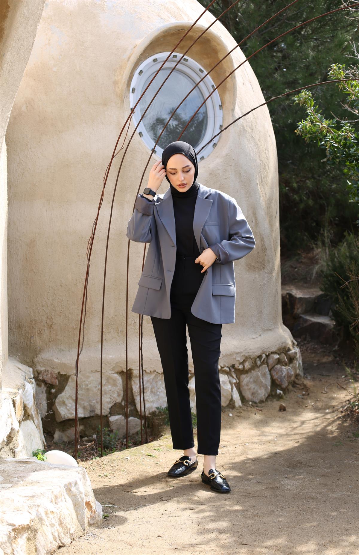 Oversize Kesim Blazer Ceket Antrasit