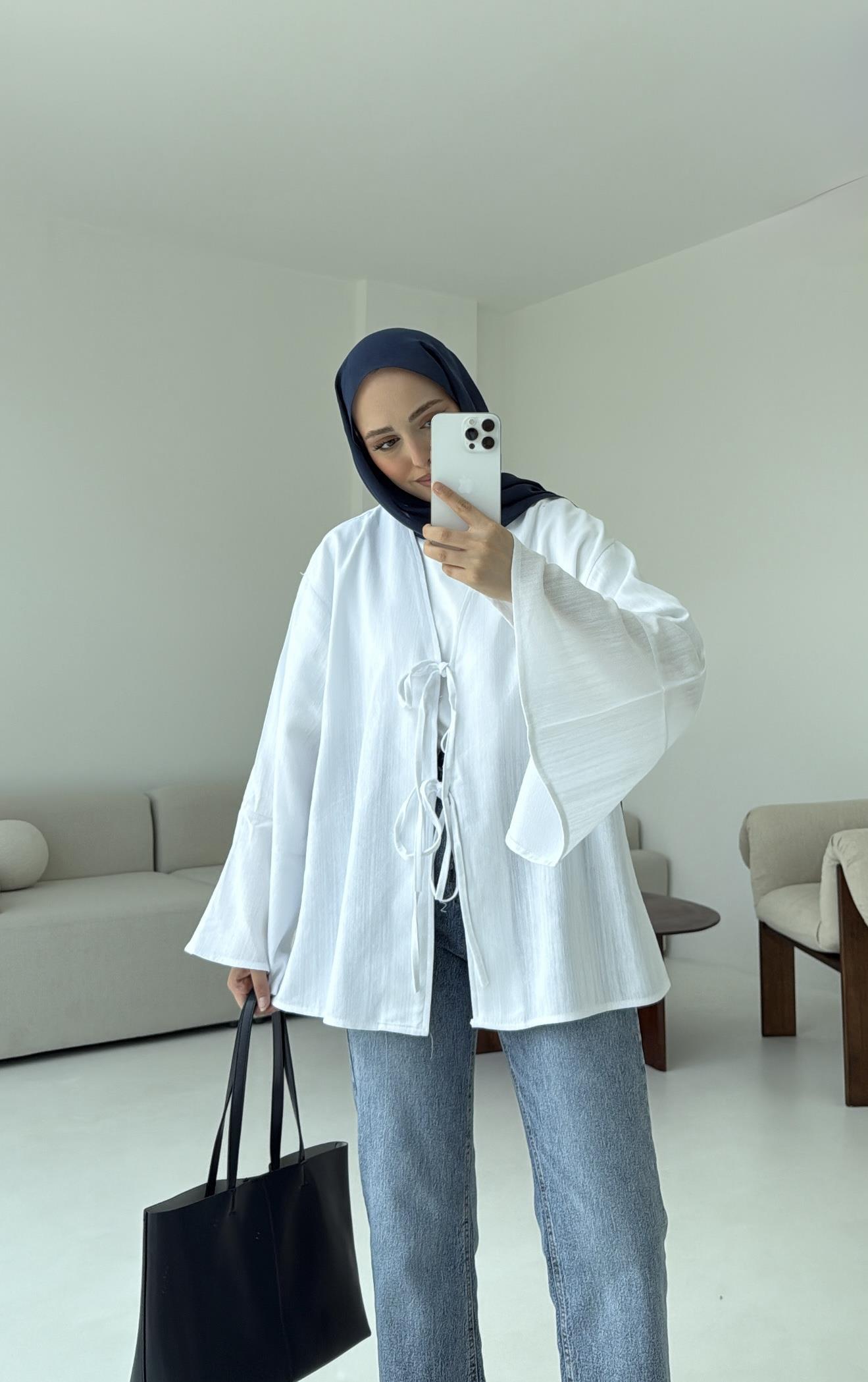 Kol Detay Kimono Beyaz