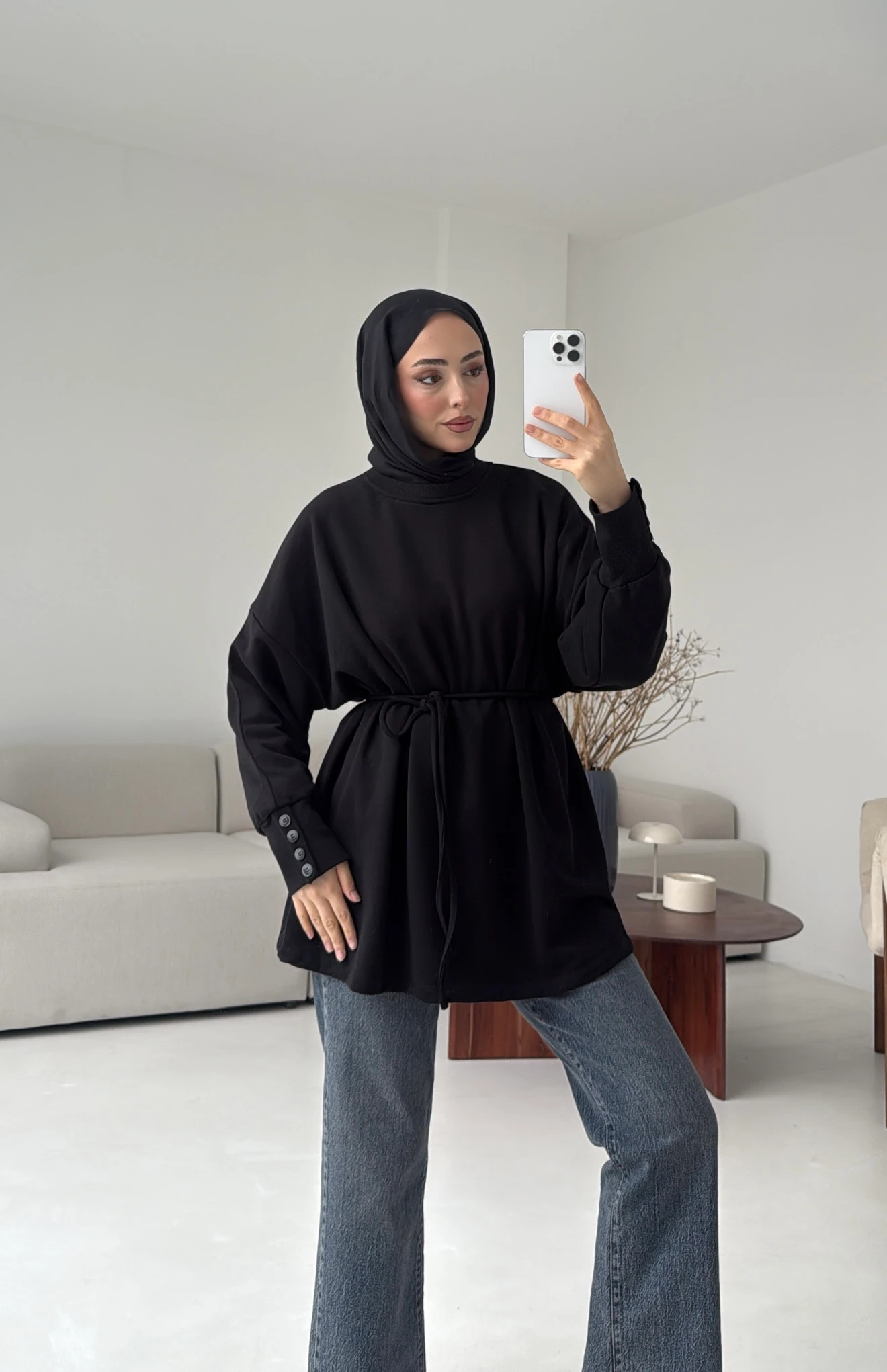 Manşeti Düğme Detay Swearshirt Siyah