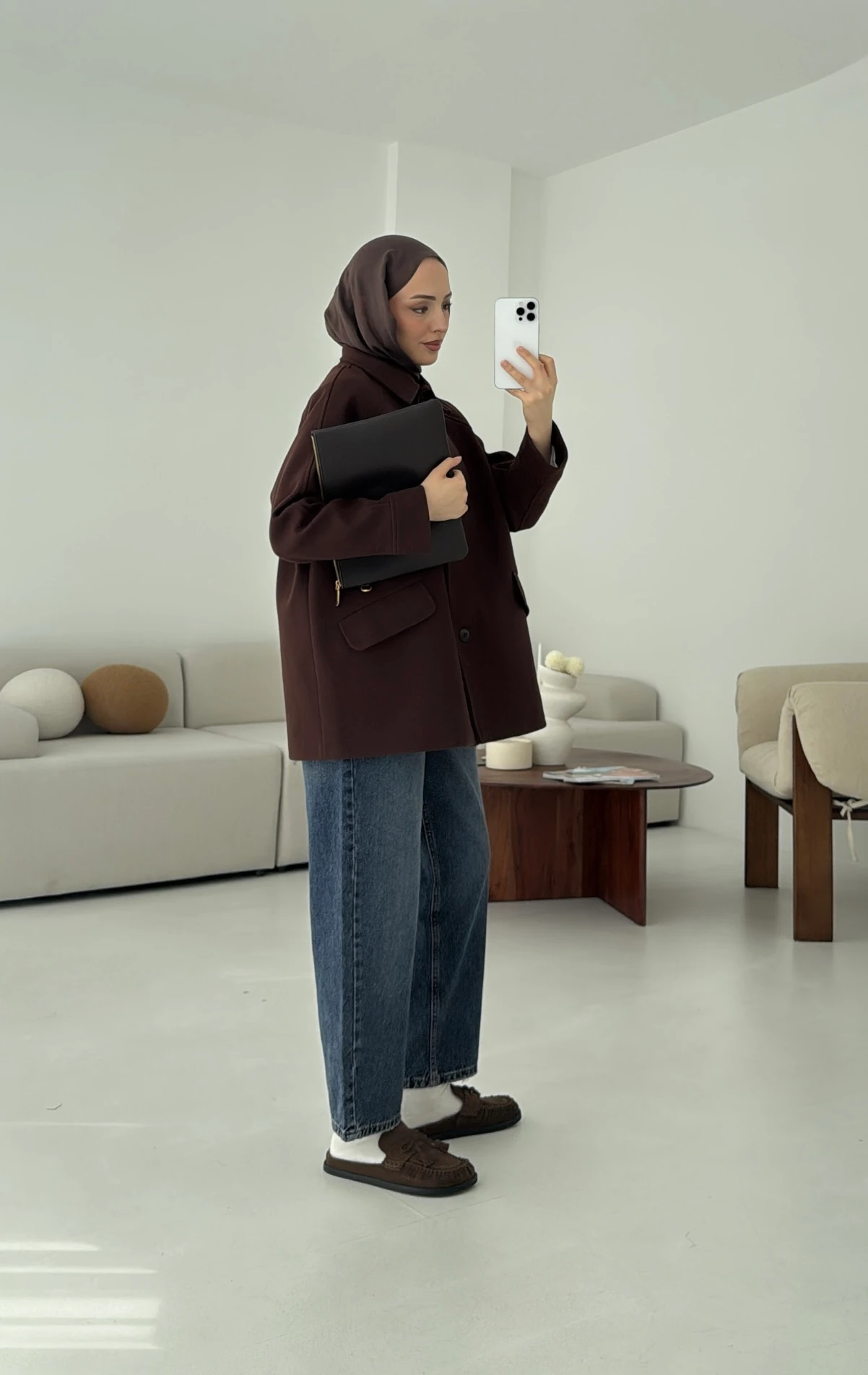 Ön Düğmeli Kaban Kahve