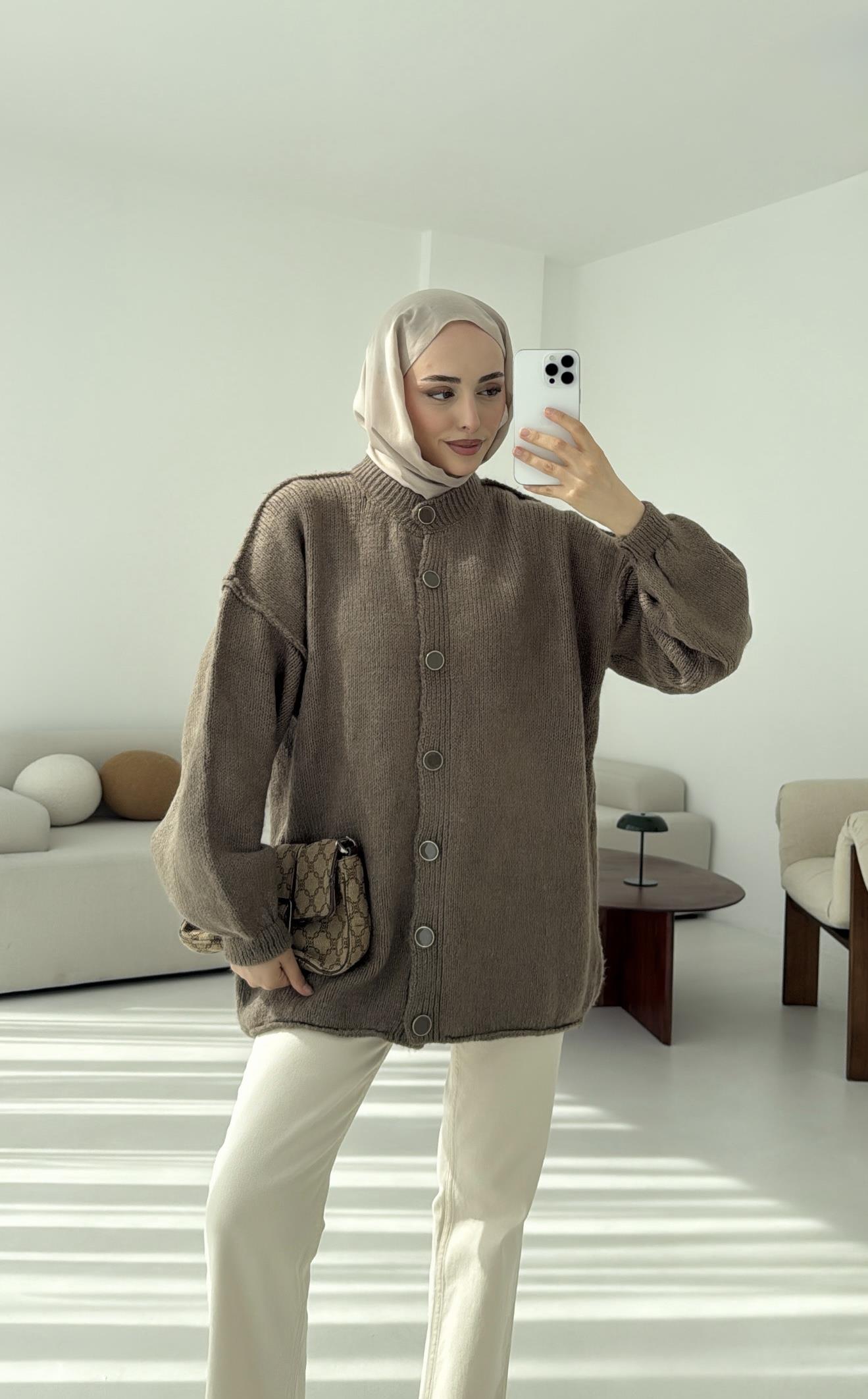 Düğmeli Triko Hırka Vizon