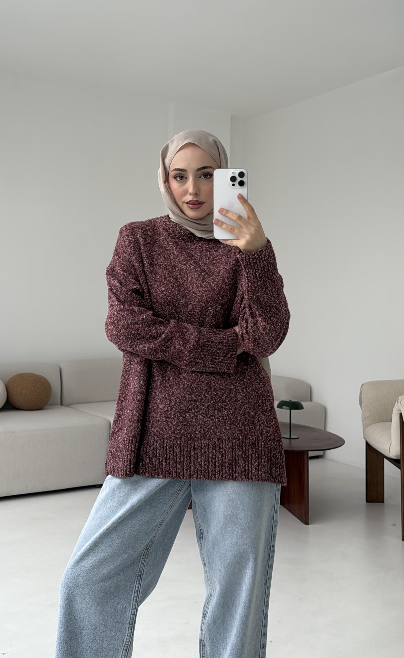 Geçişli Triko Kazak Bordo