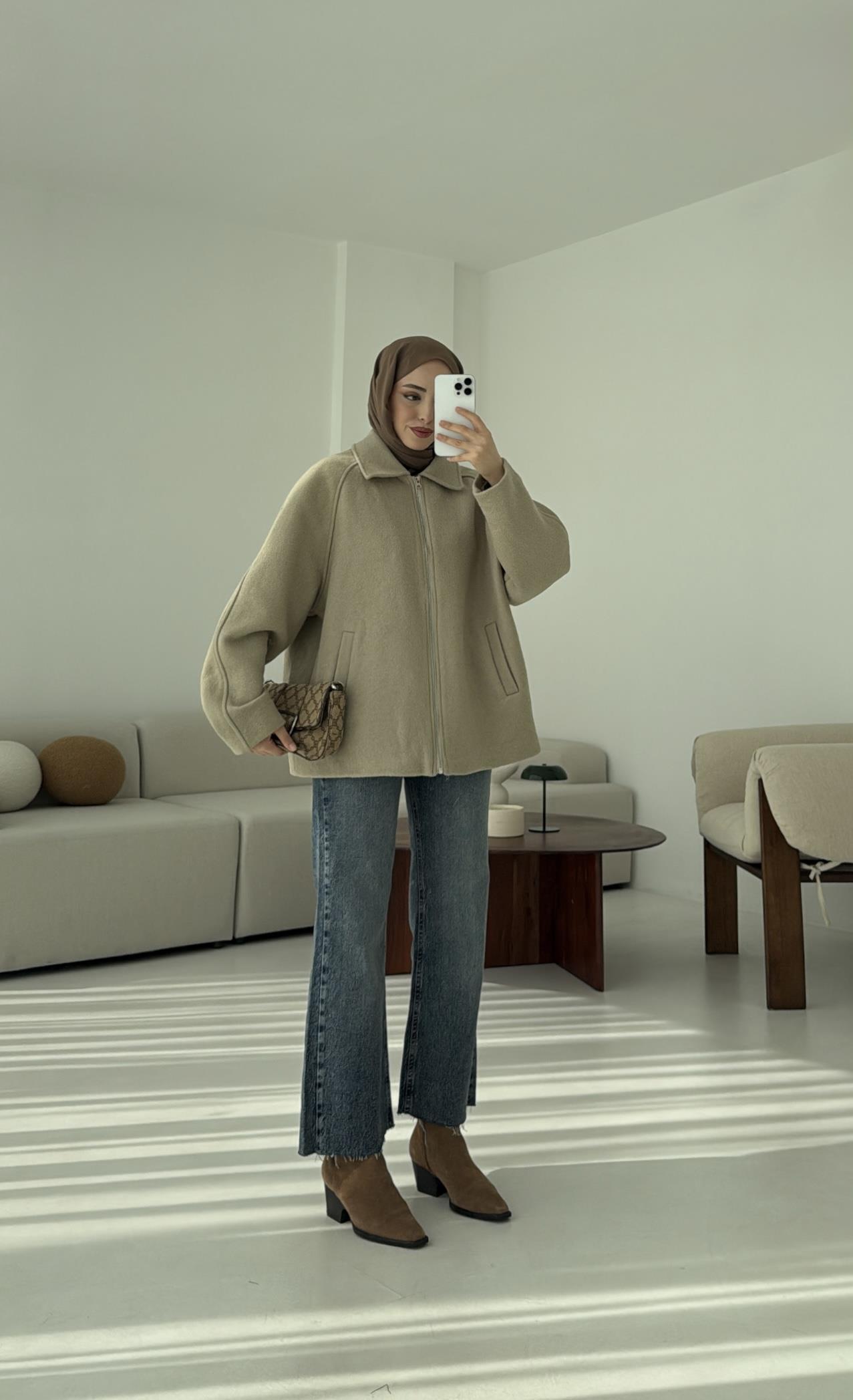 Fermuarlı Premıum Kece Ceket Küf Yeşili