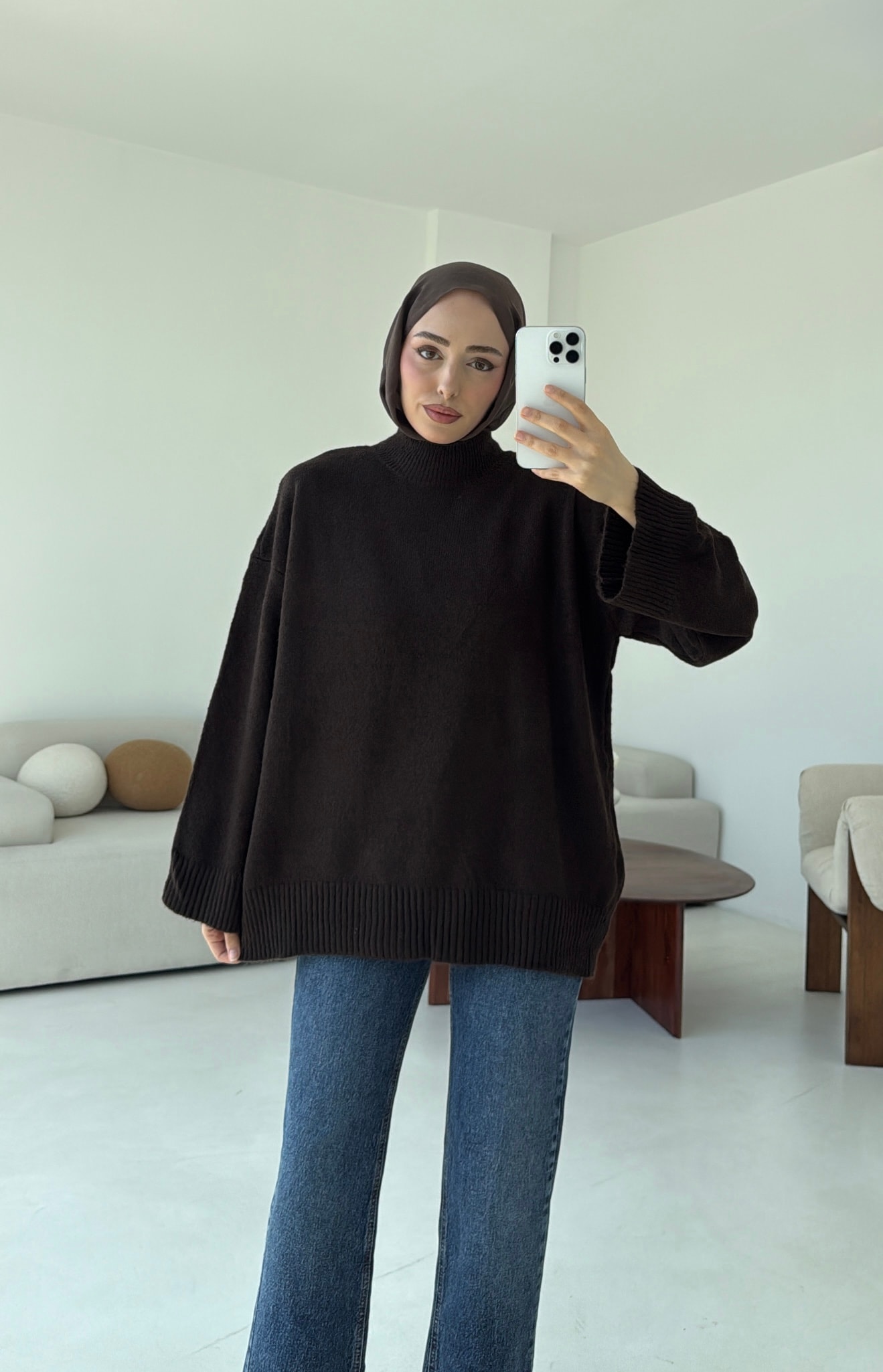 Yarım Yaka Triko Kazak Koyu Kahve