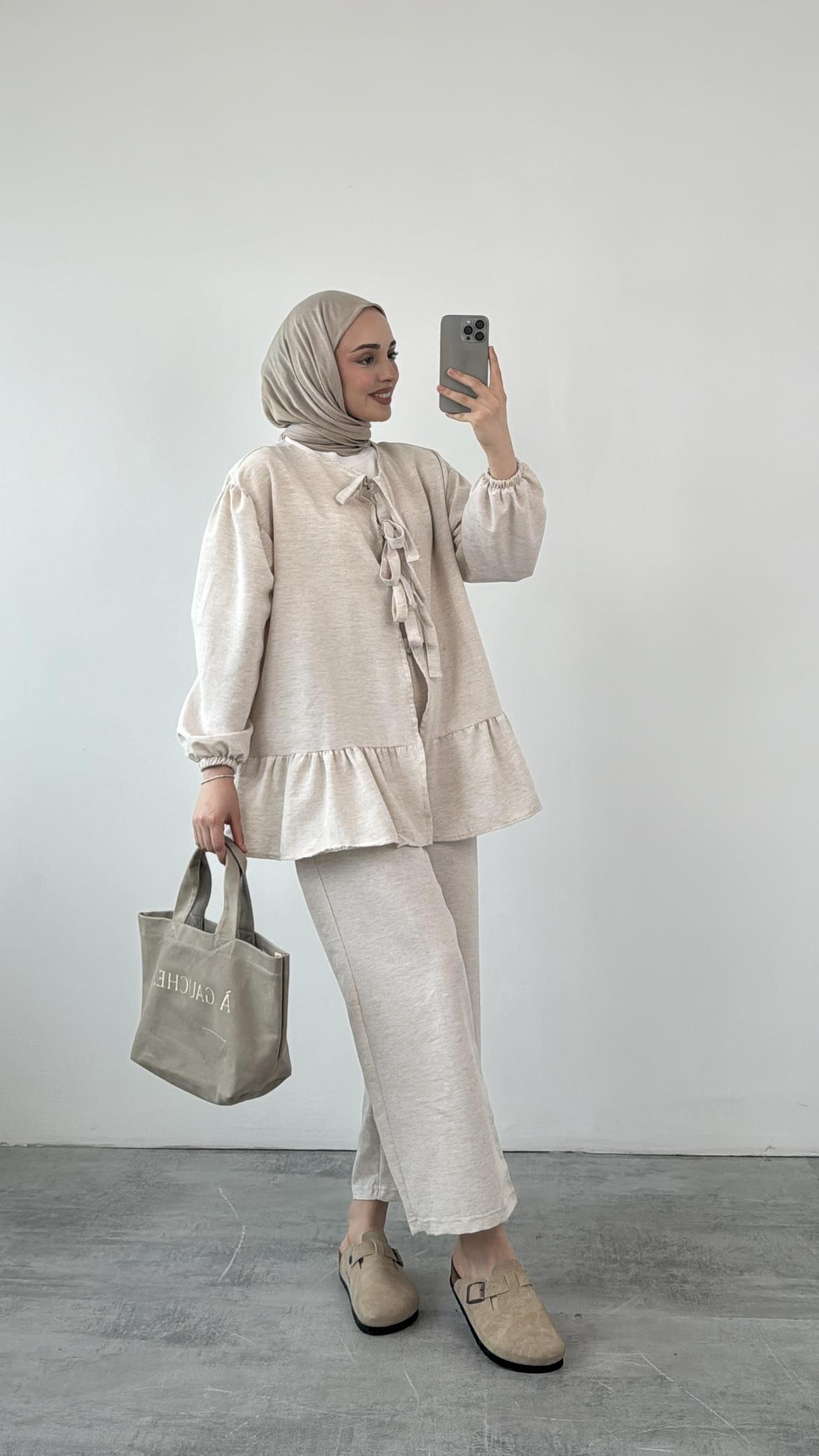 Rose Bağlamalı Takım Ekru