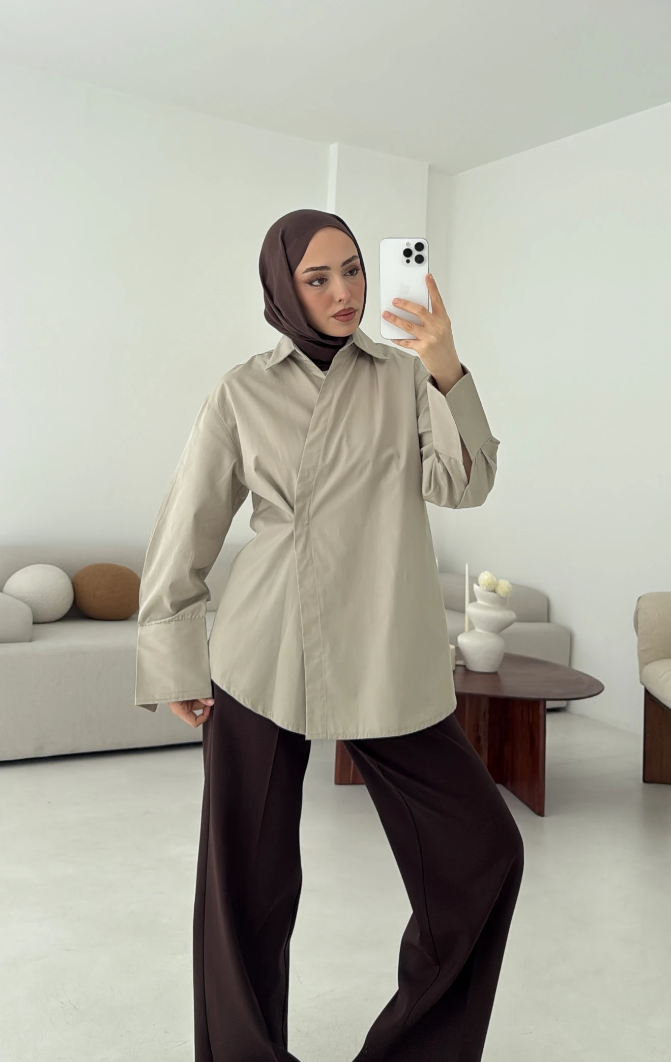 Yandan Düğmeli Gömlek Taş