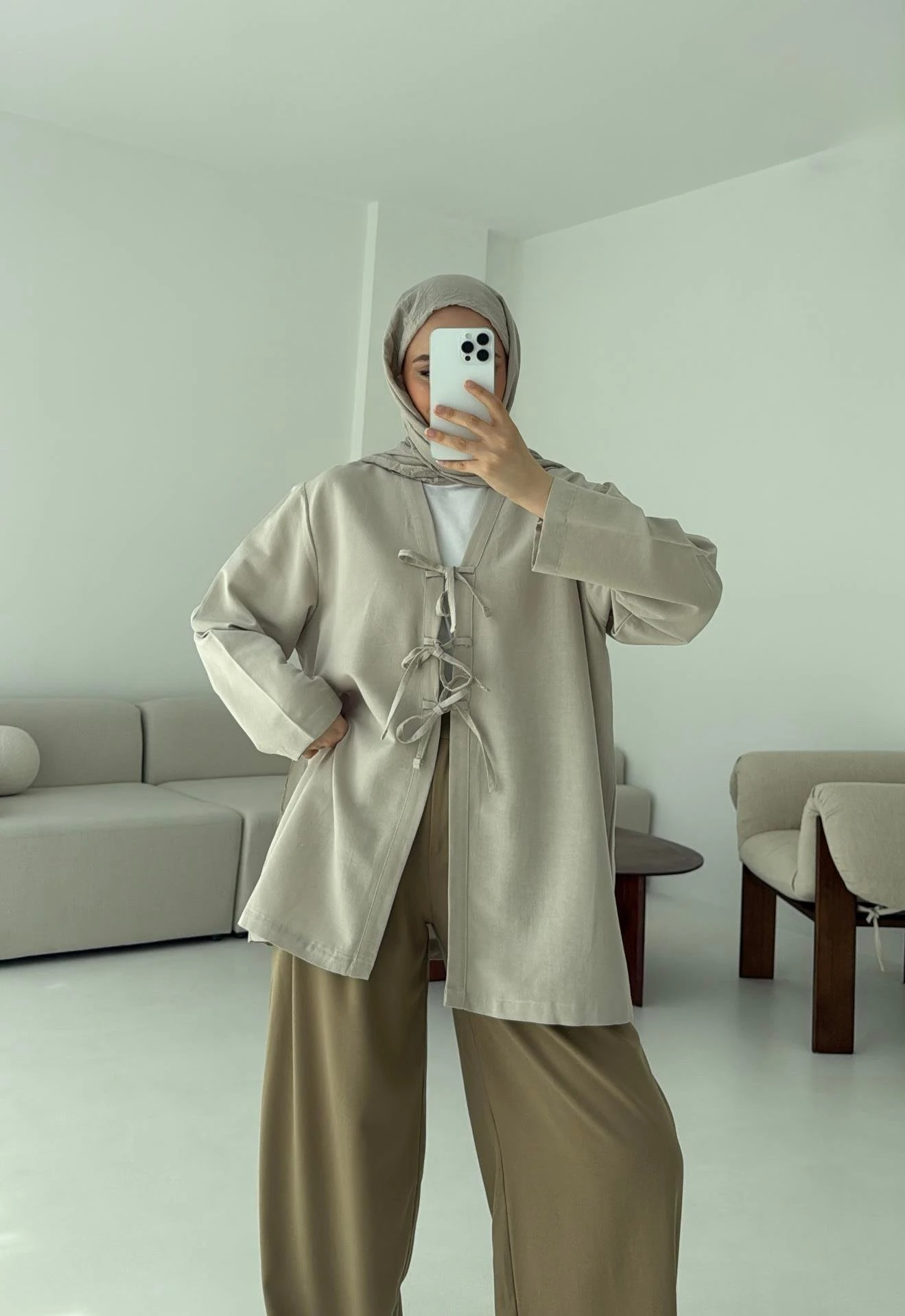 Keten Üç Bağlamalı Kimono Taş