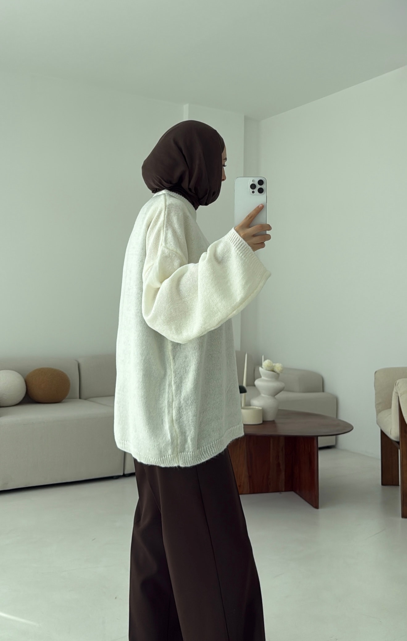 Geniş Kol Basıc Kazak Krem