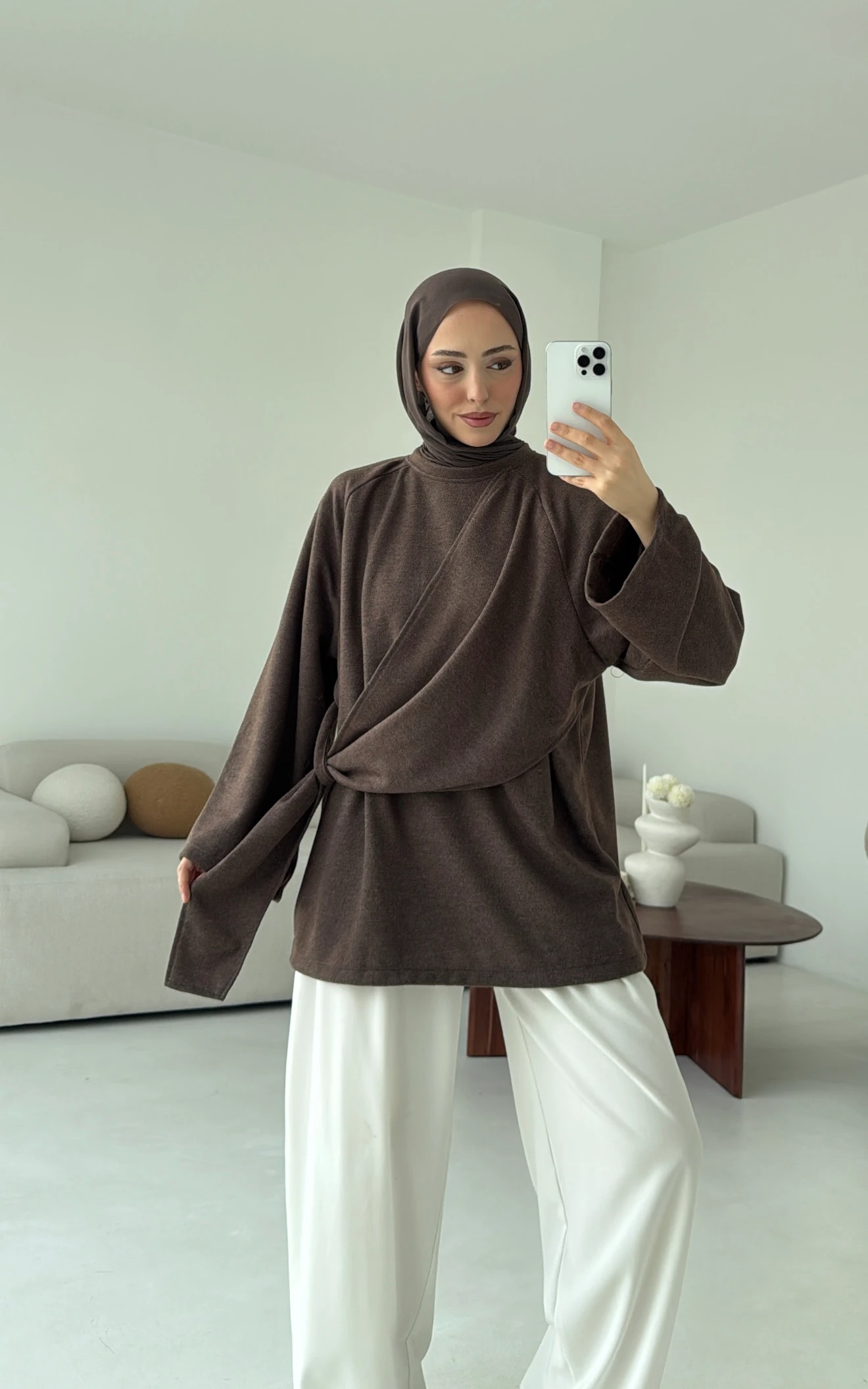 Yandan Şallı Tunik Kahve