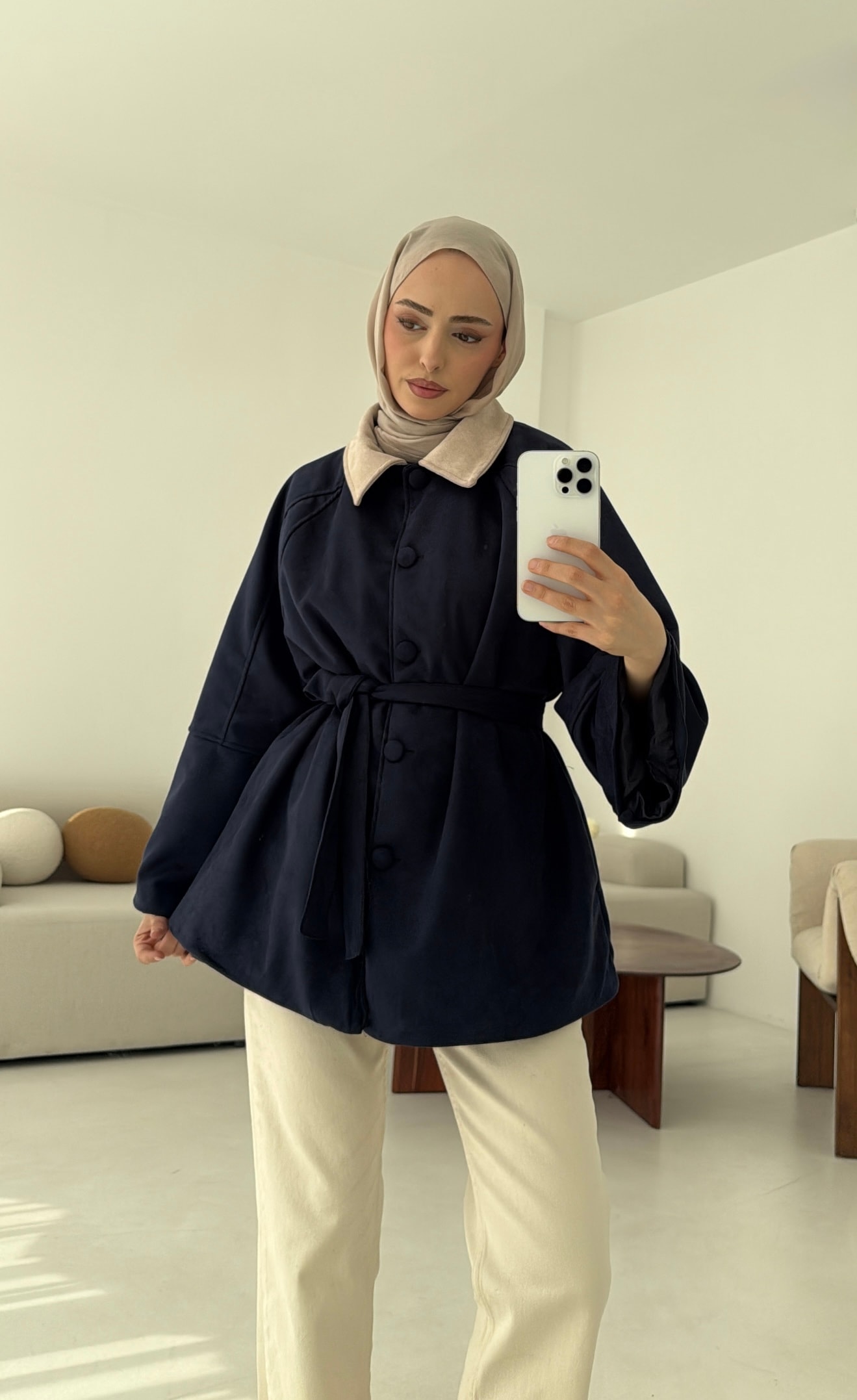 Nubuk Kontrast Yaka Ceket Lacivert