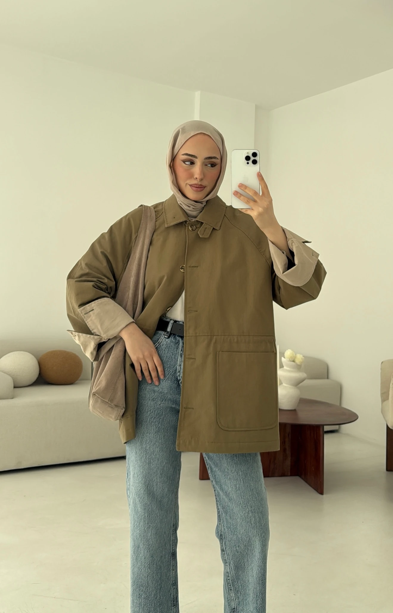 Beli Kordonlu Dolgulu Ceket Haki