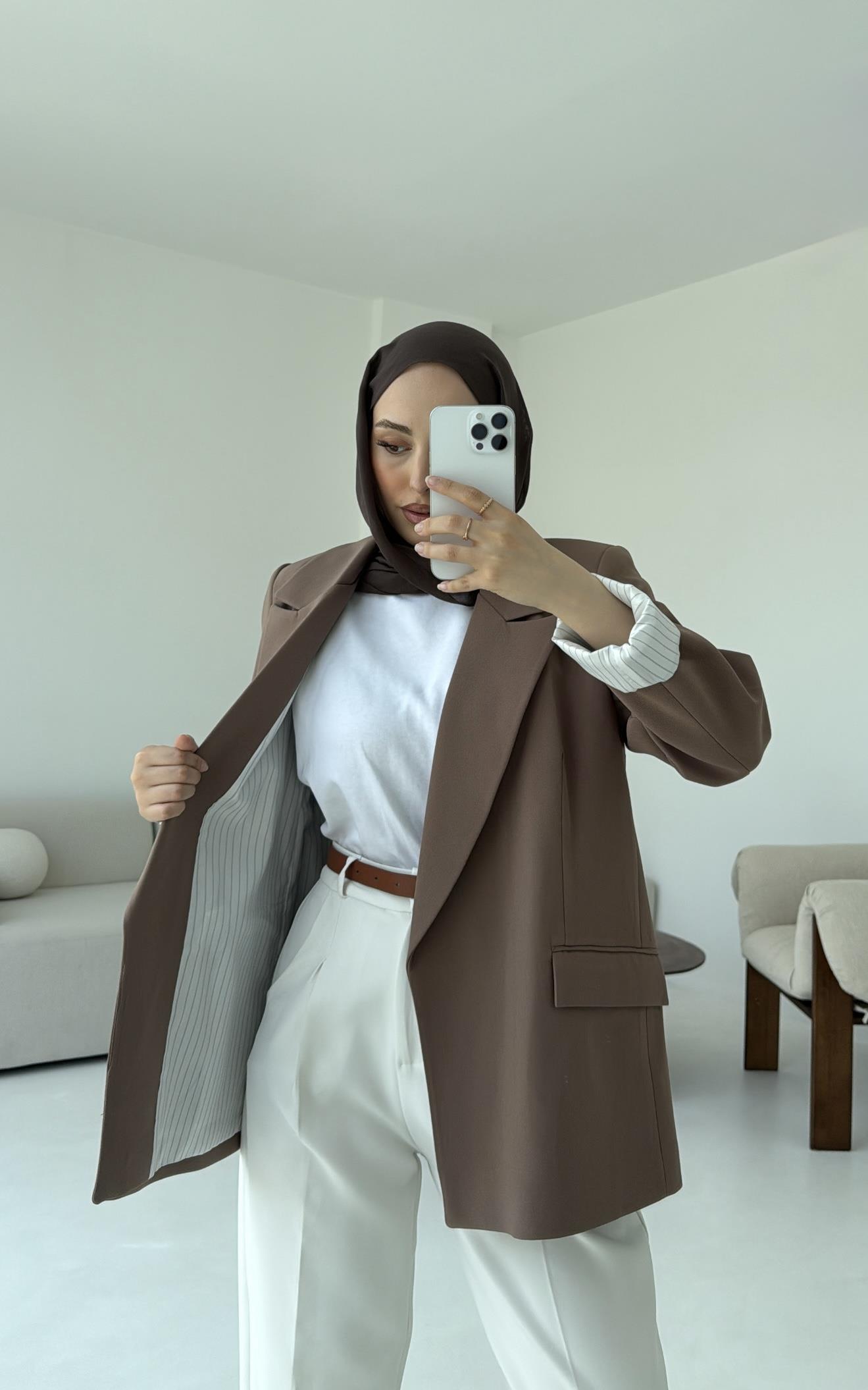 Kolu Katlamalı Blazer Kahve