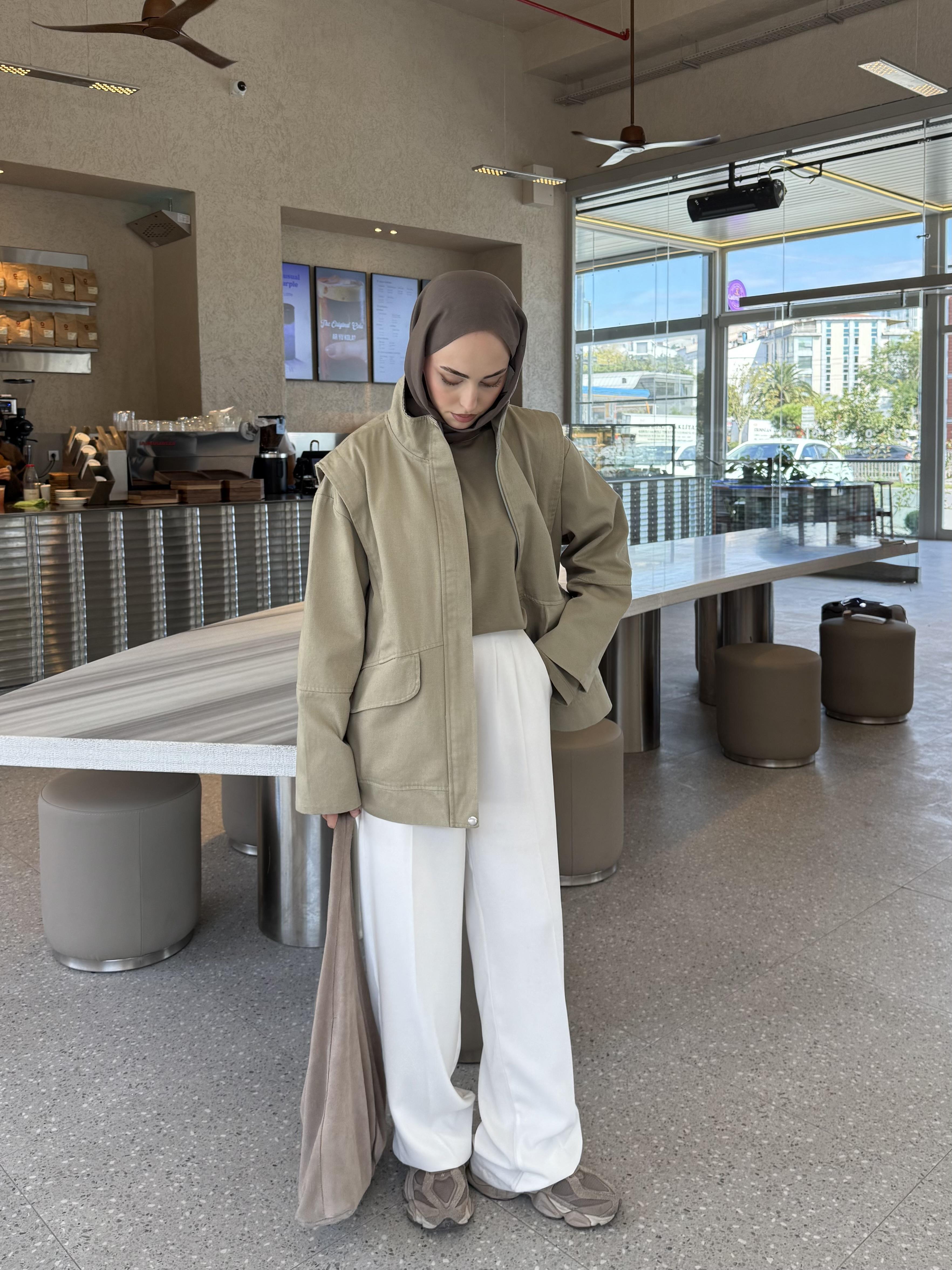 Premium Gabardin Tasarım Ceket Haki