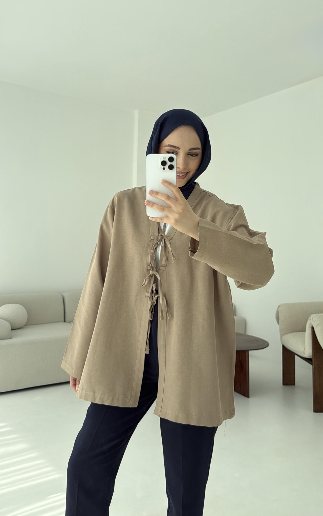 Keten Üç Bağlamalı Kimono Vizon