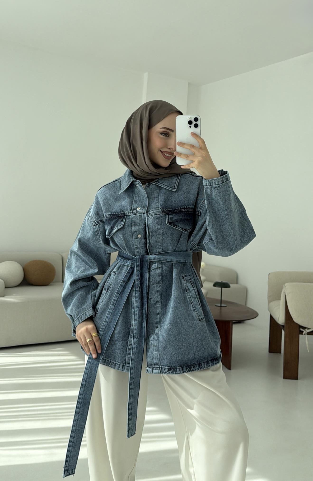 Bağlamalı Denim Ceket