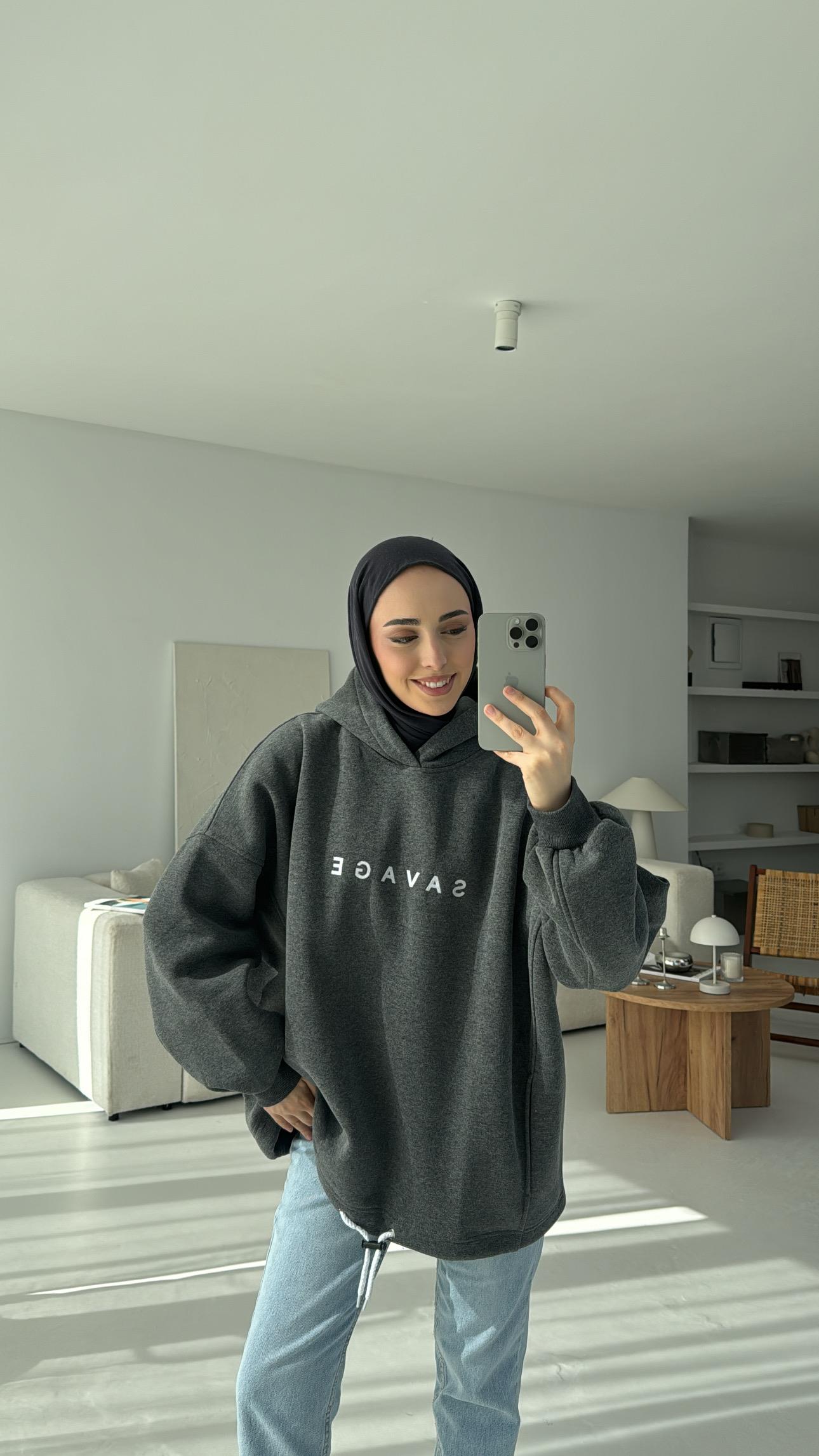 Savage Baskılı Swetshirt Antrasit