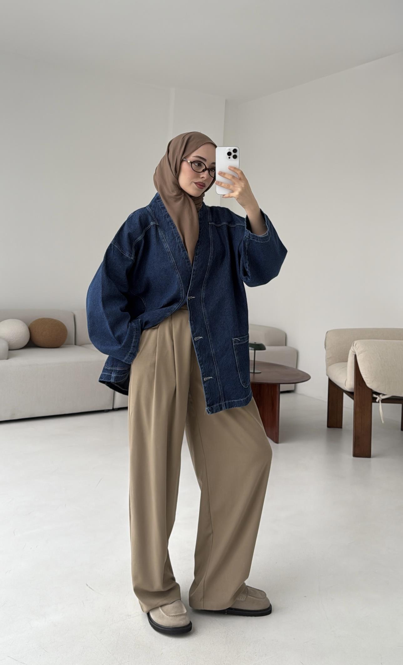 Oversize Wide Denim Ceket Mavi