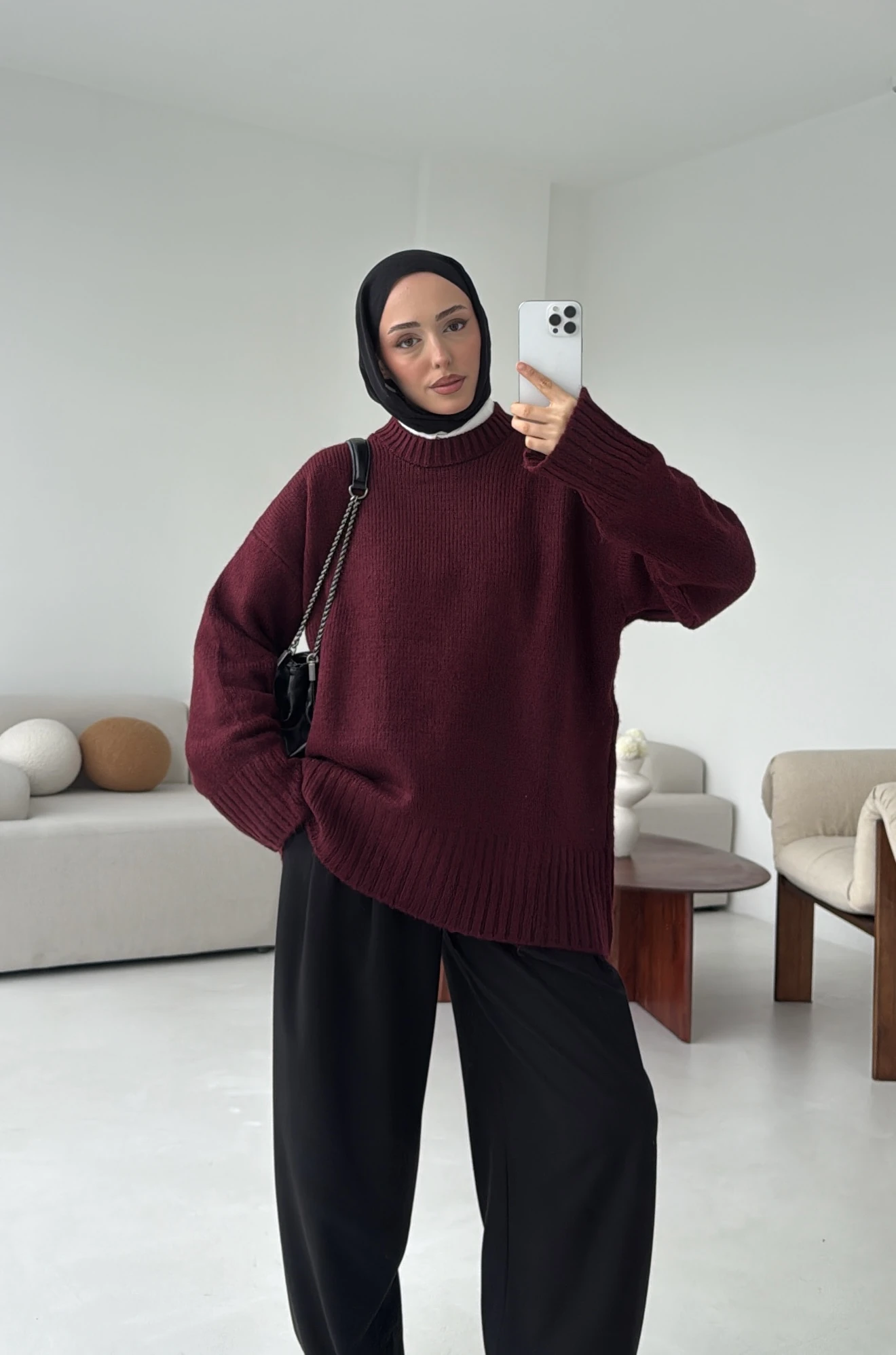 Oversize Soft Triko Kazak Bordo