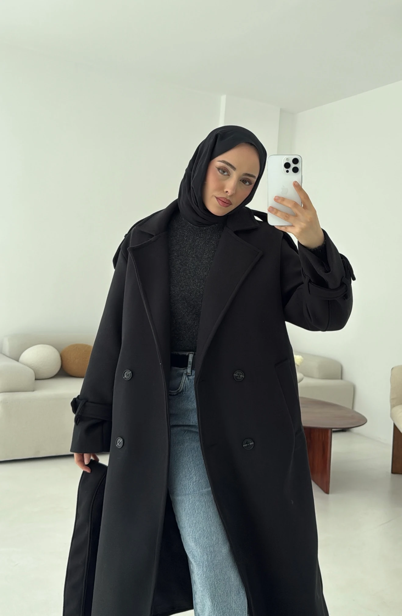 Premium Uzun Kaşe Kaban Siyah