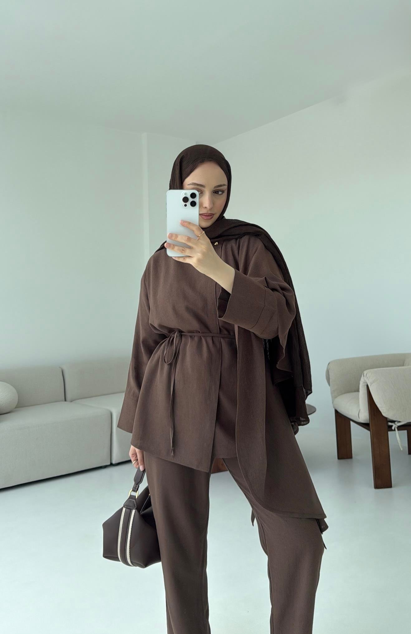 Volanlı Kimono Takım Kahve