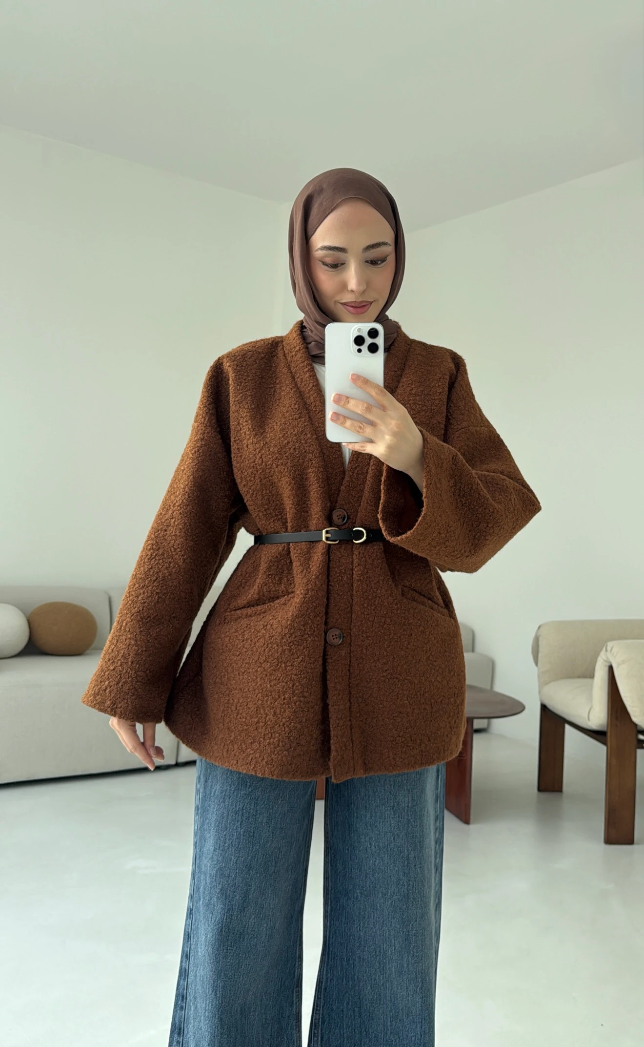 Kemerli Buklet Ceket Kiremit