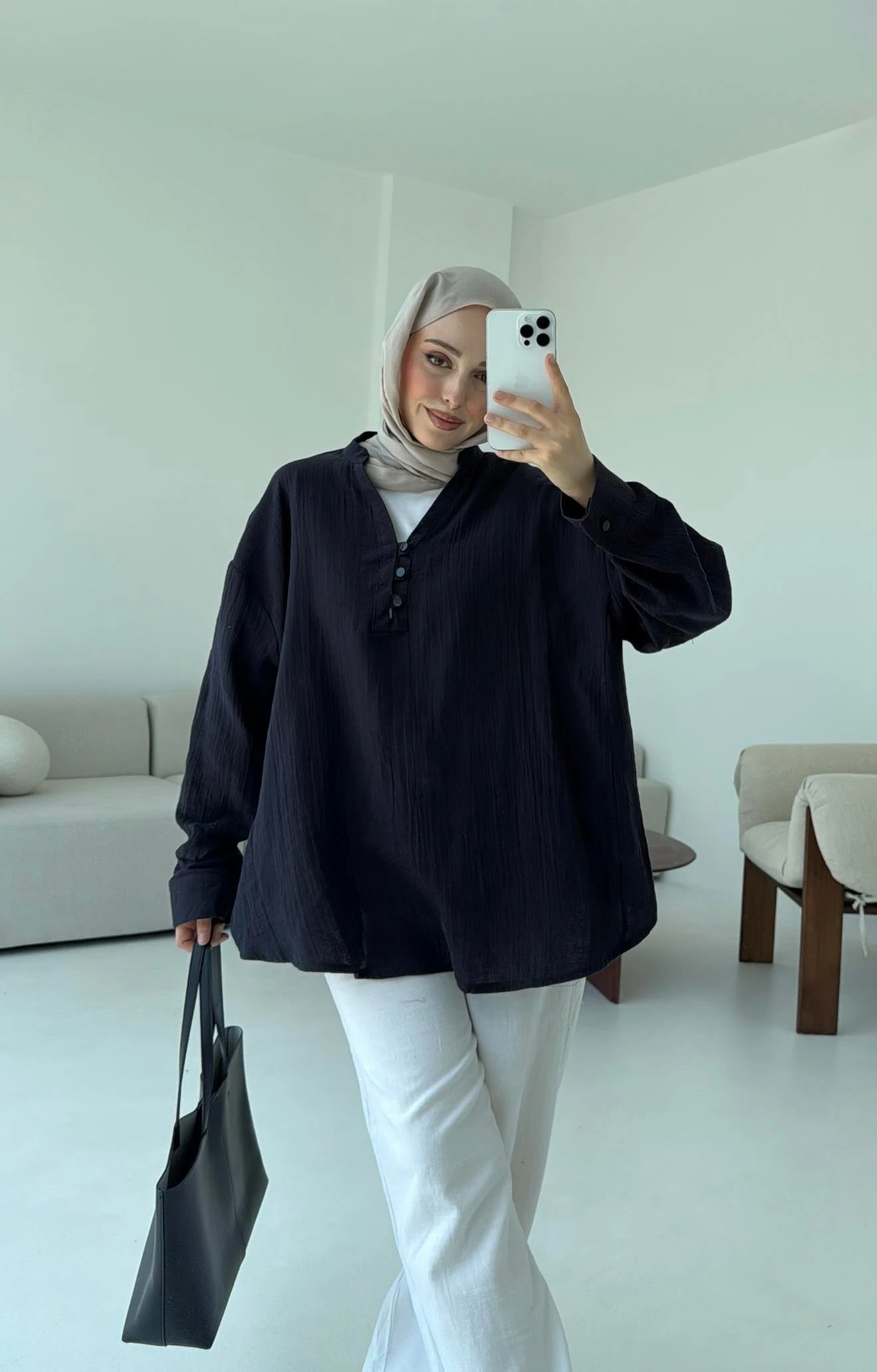 Müslin Düğmeli Gömlek Lacivert