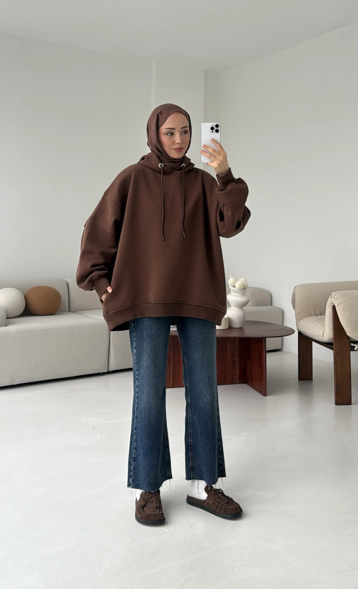 Kolu Pile Detay Oversize Sweatshirt Kahve