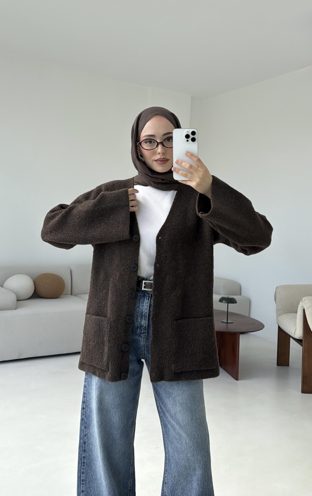Cepli Premium Kalın Hırka Kahve