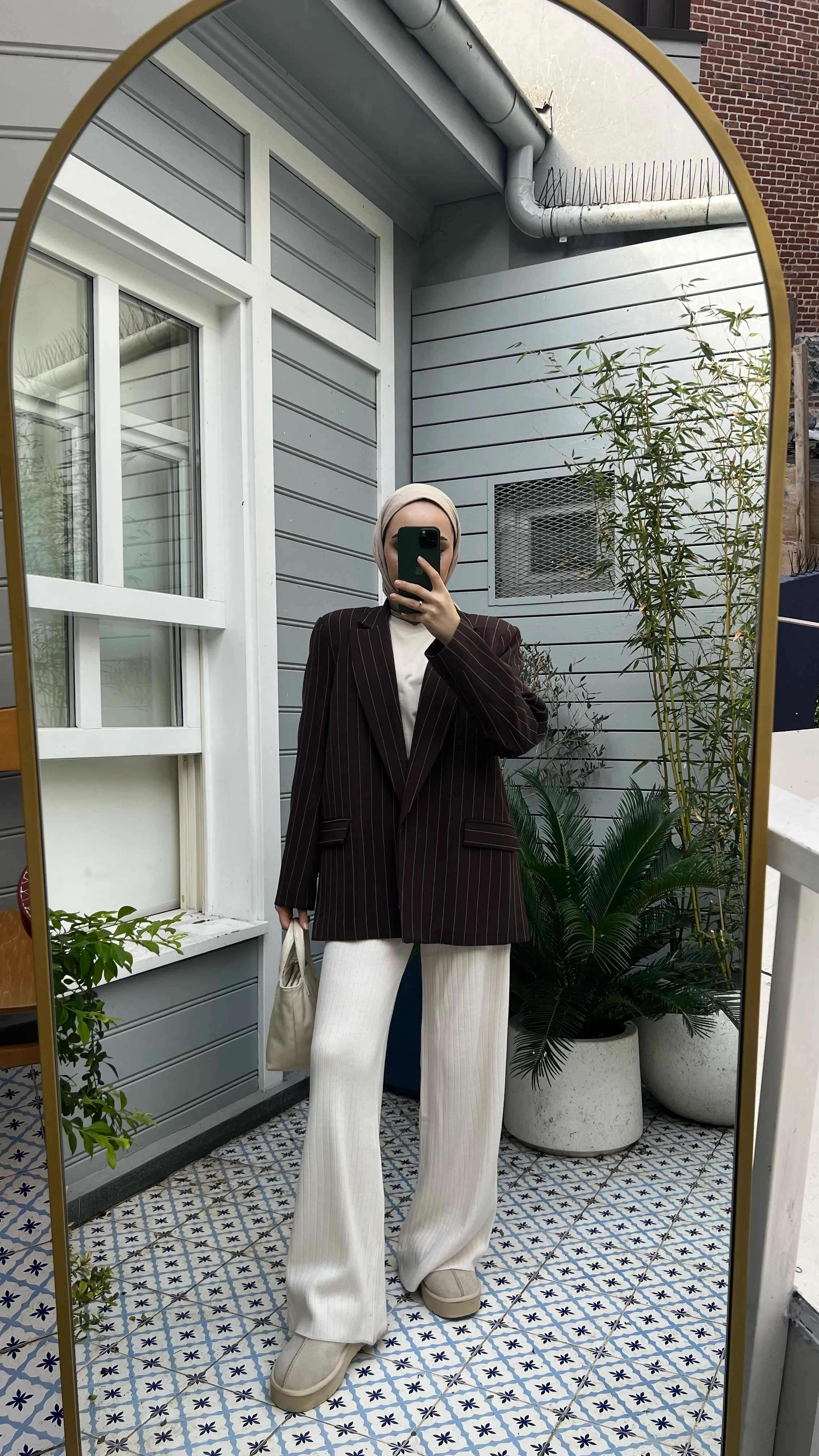 Kahve Çizgili Blazer Ceket