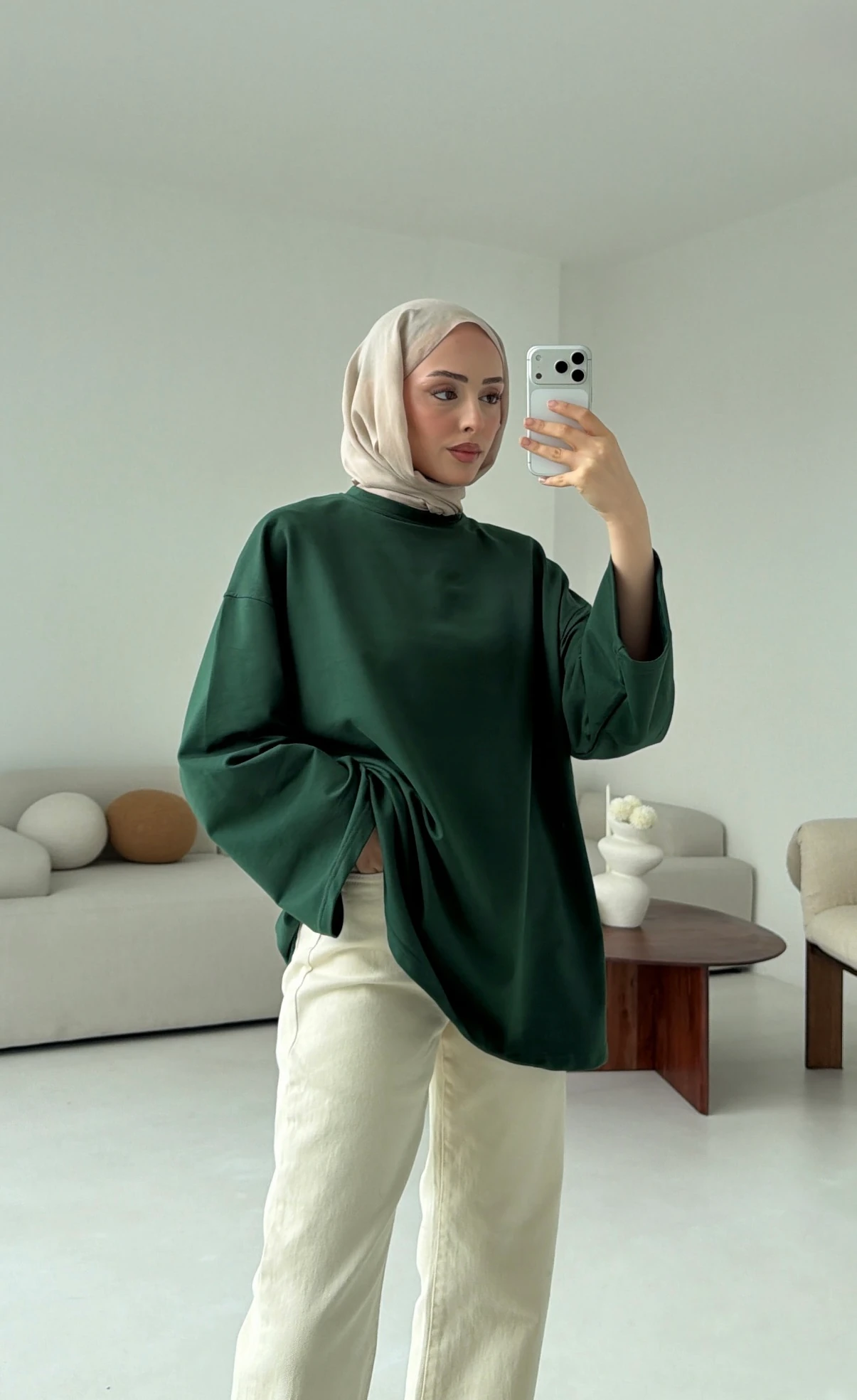 Basic İki İplik Sweat Zümrüt