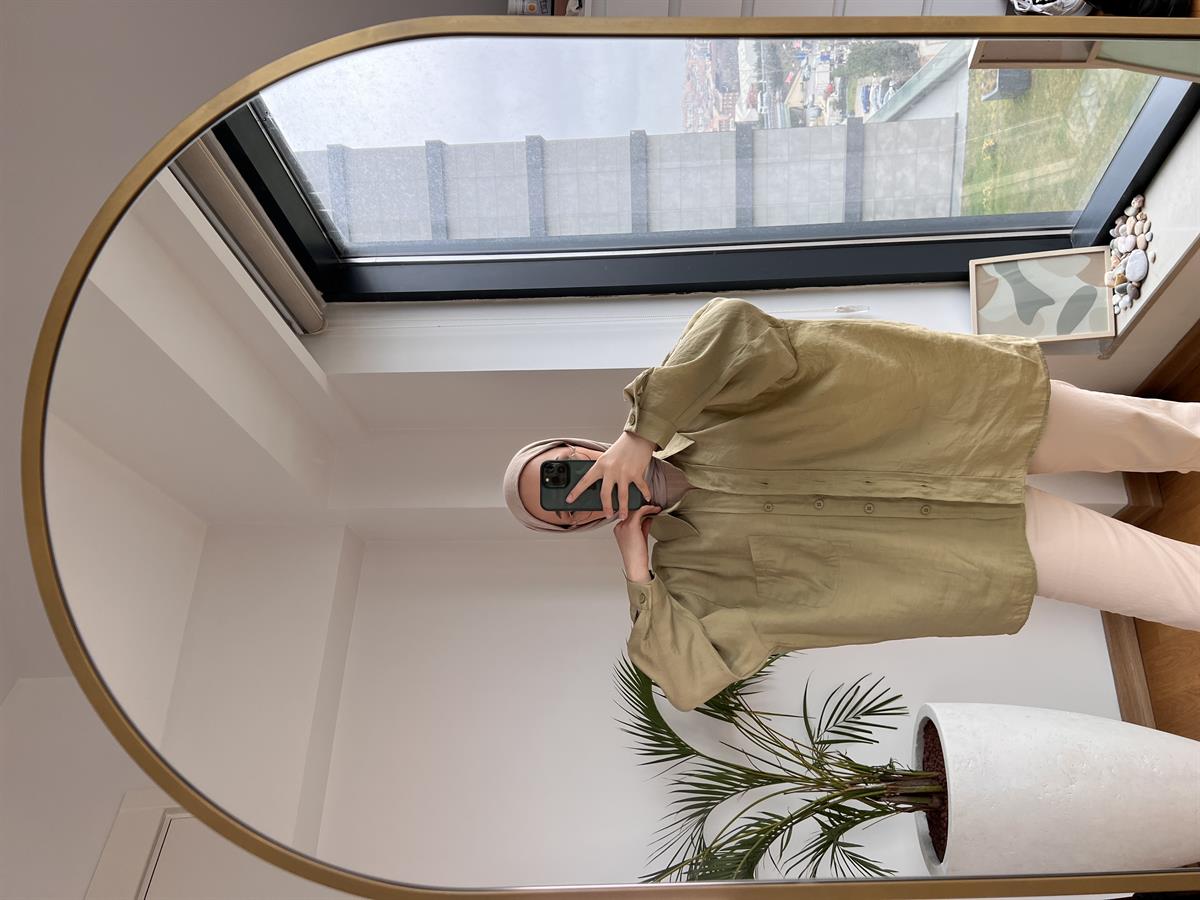 Oversize Pamuk Saten Gömlek Çağla Yeşili