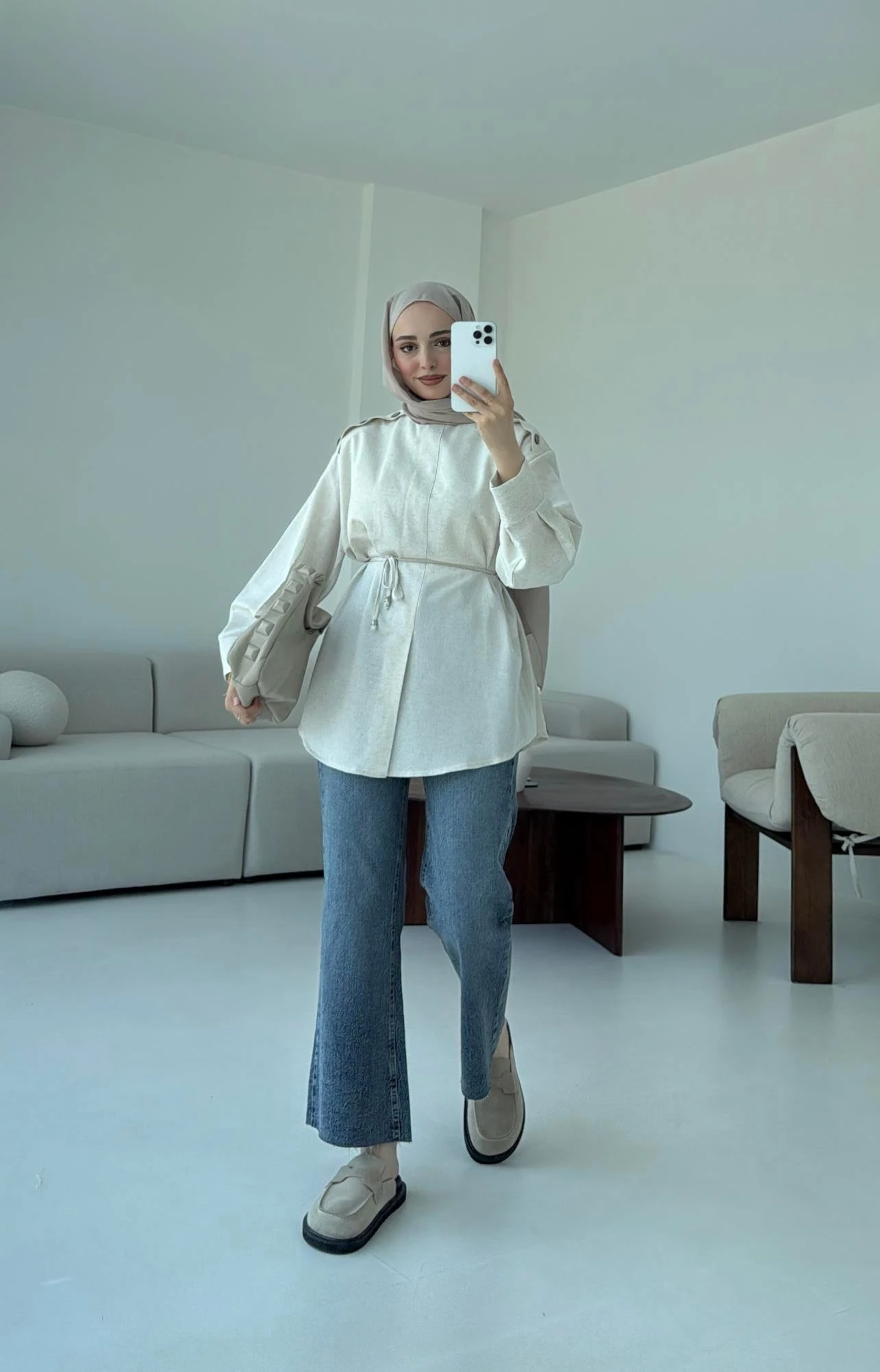 Bağlamalı Keten Bluz Natural