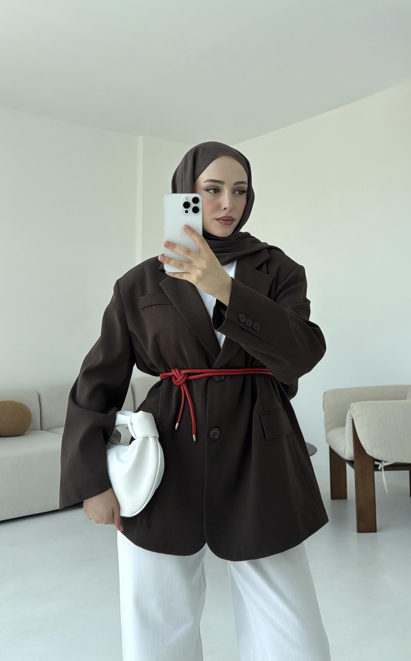 Çift Dügmeli Oversize Blazer Ceket Kahve