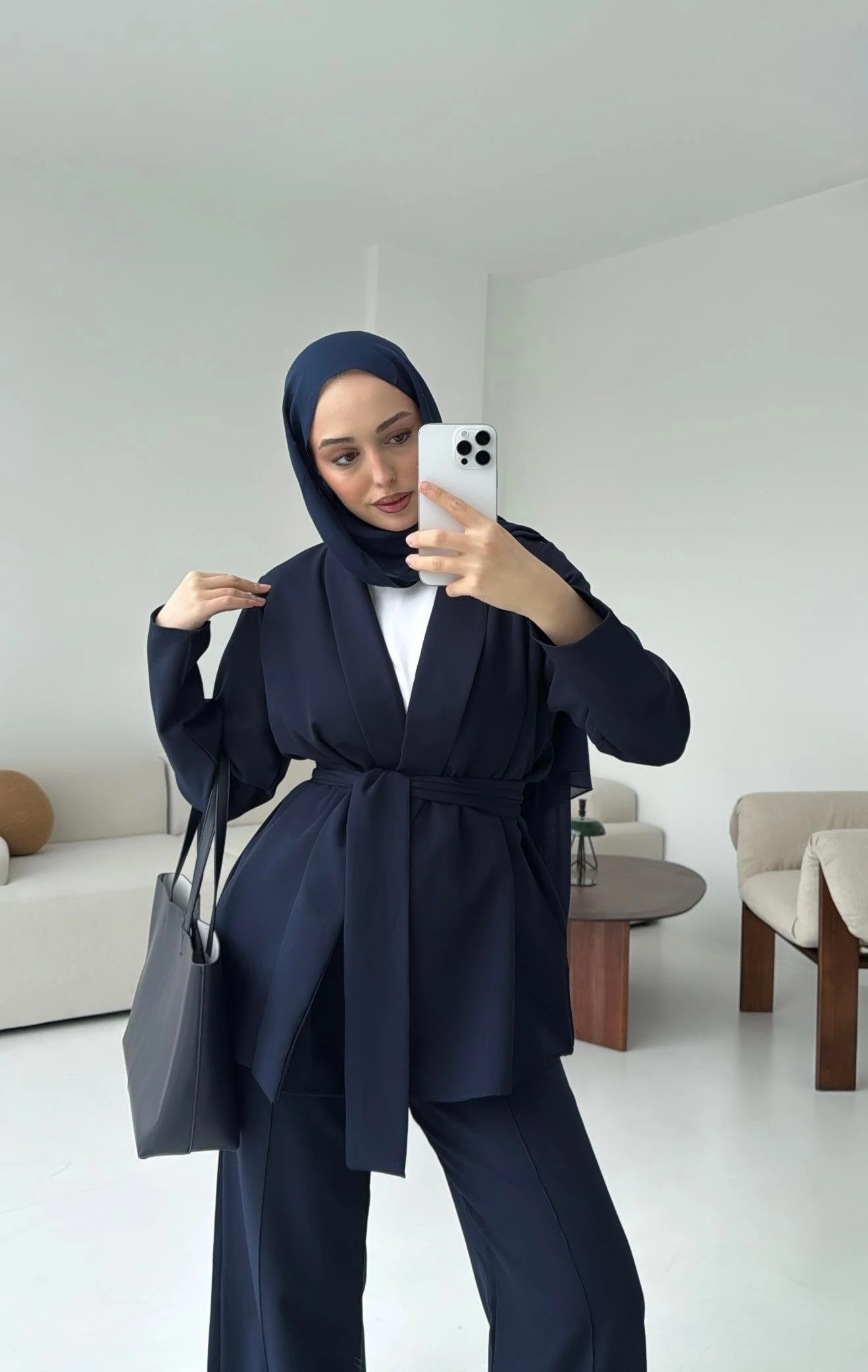 Krep Ceket Bağlamalı Takım Lacivert