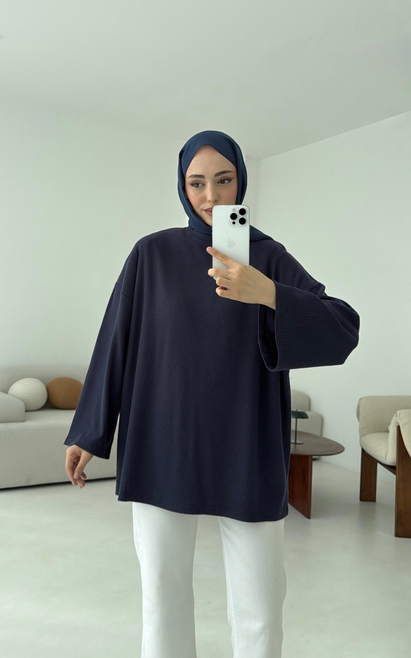 Biyeli Kaşkorse Tunik Lacivert