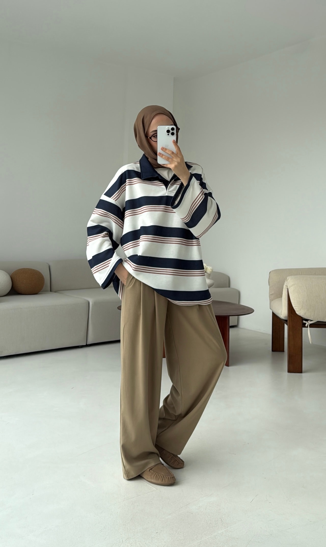 Fleece Polo Yaka Sweatshirt Lacivert