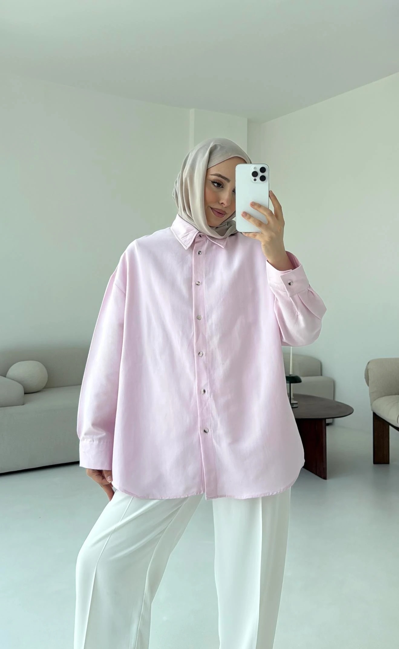 Basic Oversize  Keten Gömlek Pembe