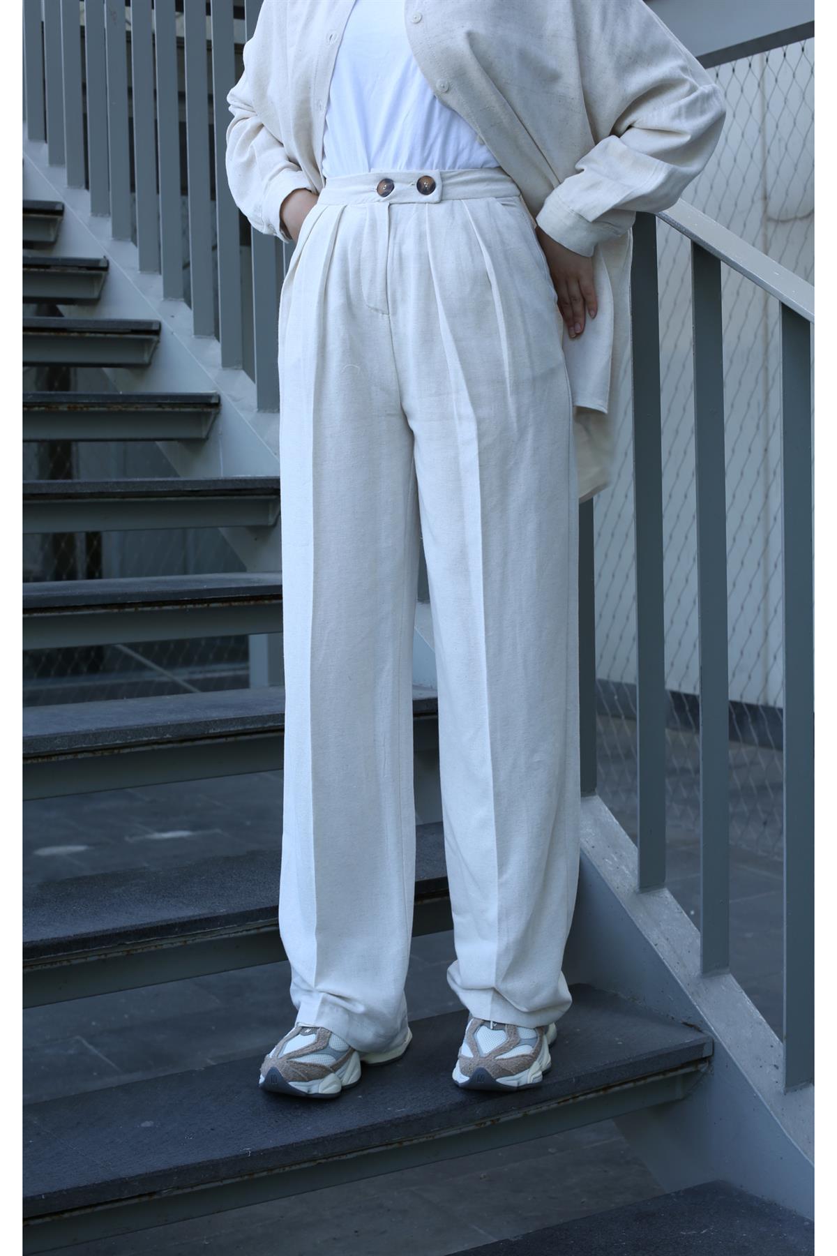 Bol Kesim Keten Pantolon