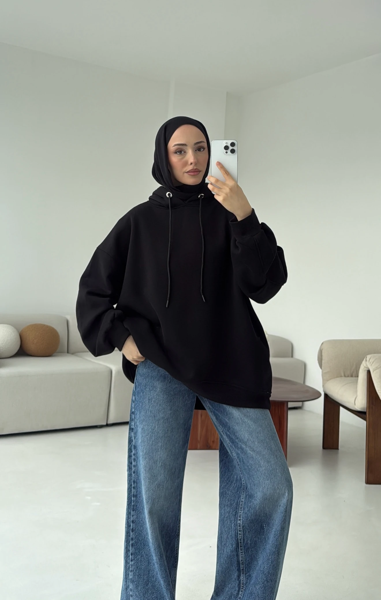 Kolu Pile Detay Oversize Sweatshirt Siyah