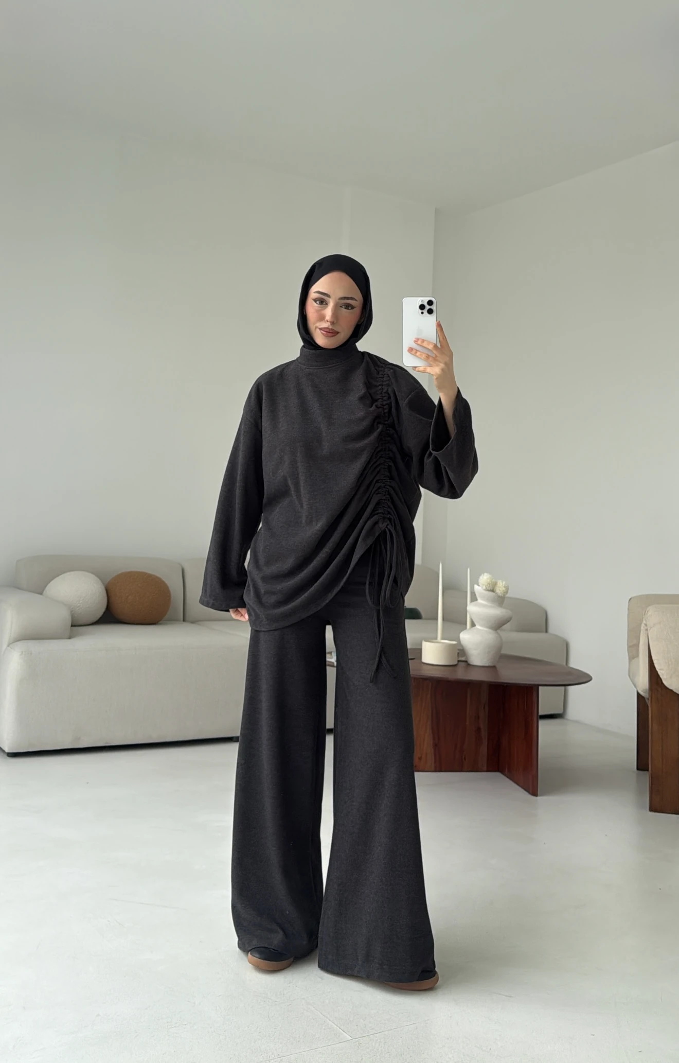 Bluzu Yandan Biyeli Takım Koyu Gri