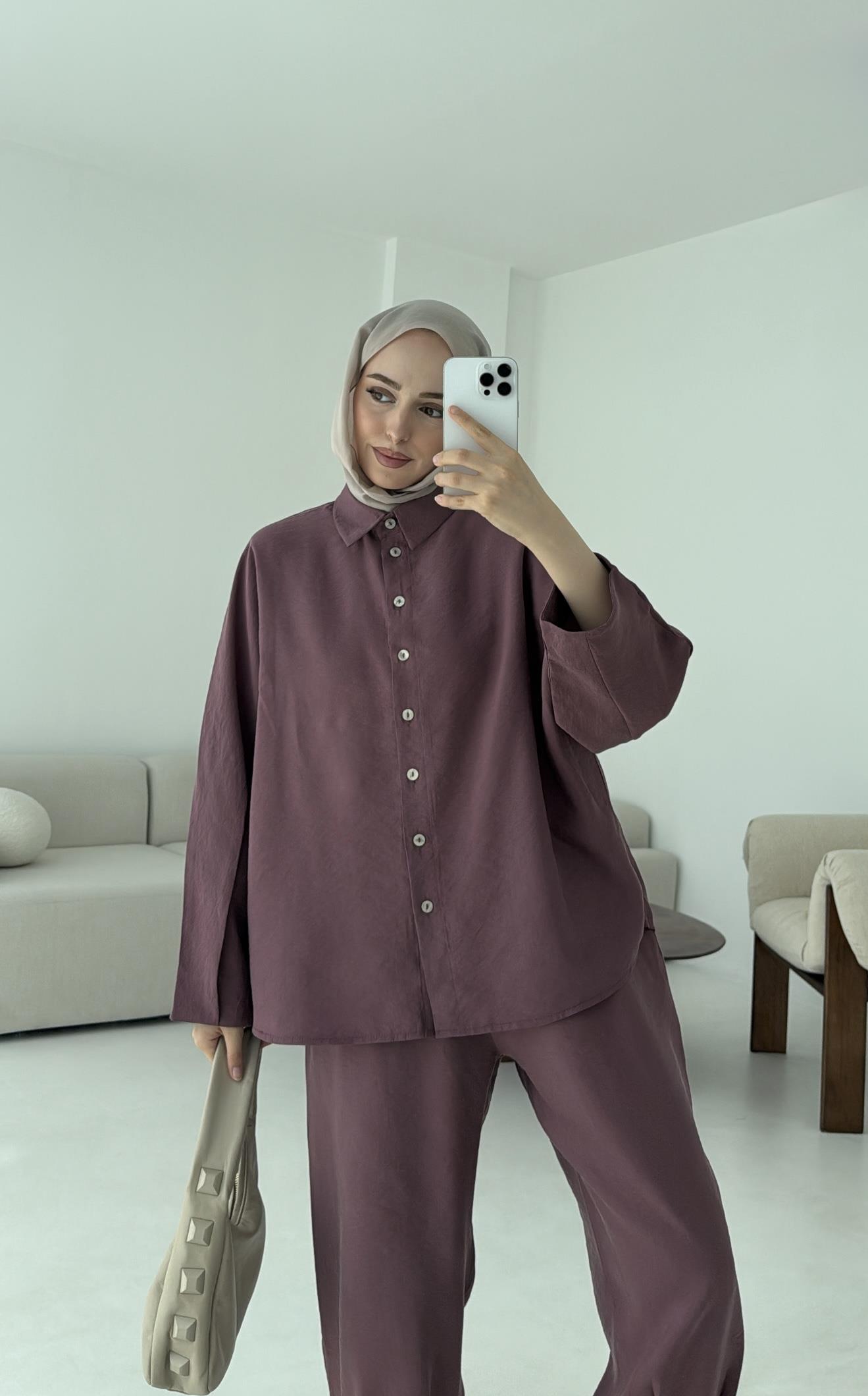 Pens Detay Tencel Takım Mürdüm