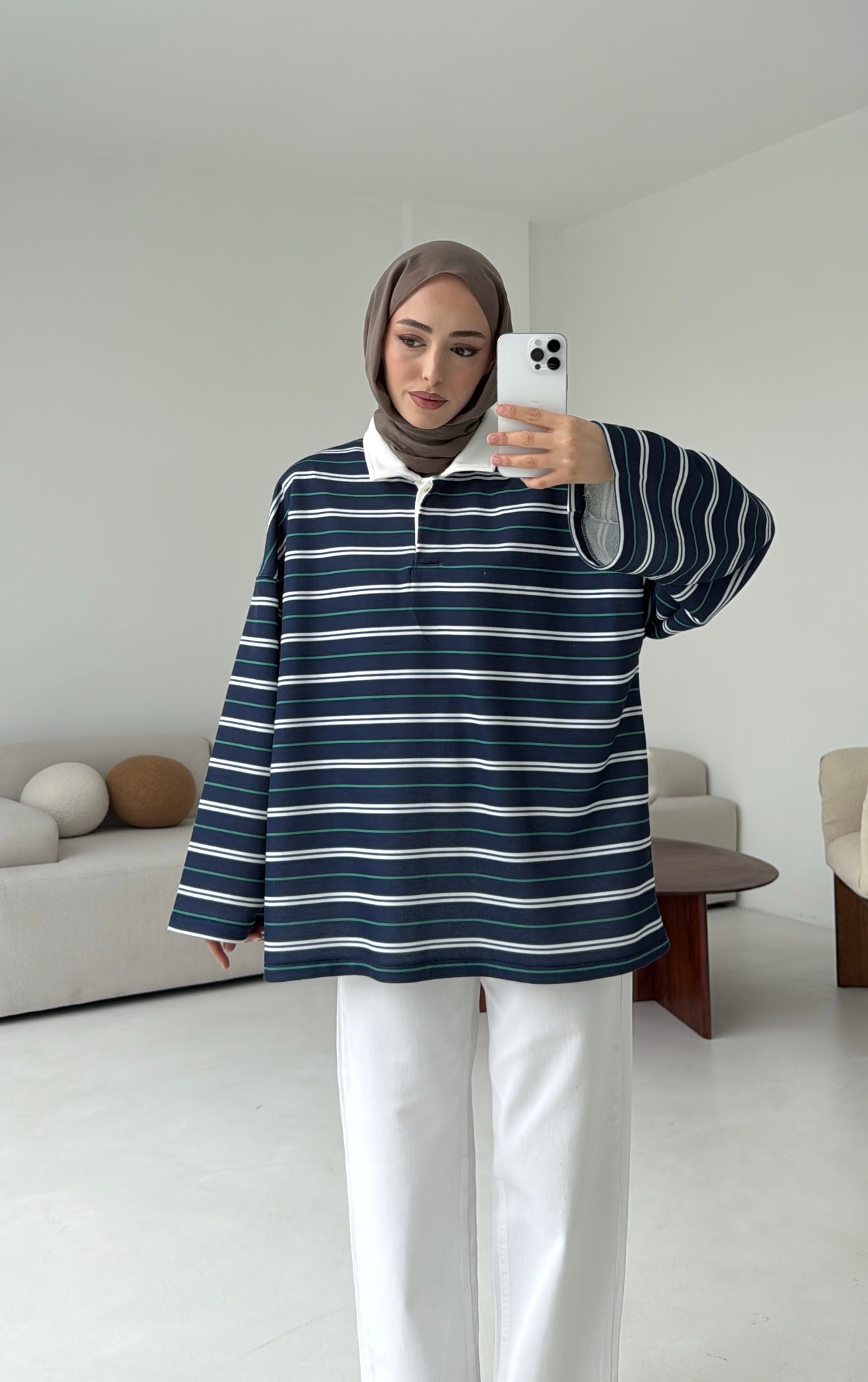 Fleece Polo Yaka Sweatshirt Yeşil