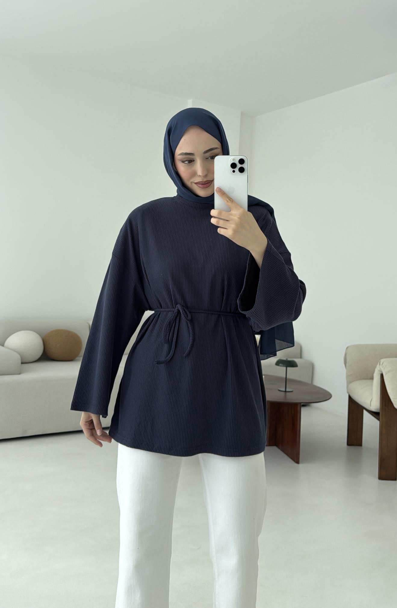 Biyeli Kaşkorse Tunik Lacivert