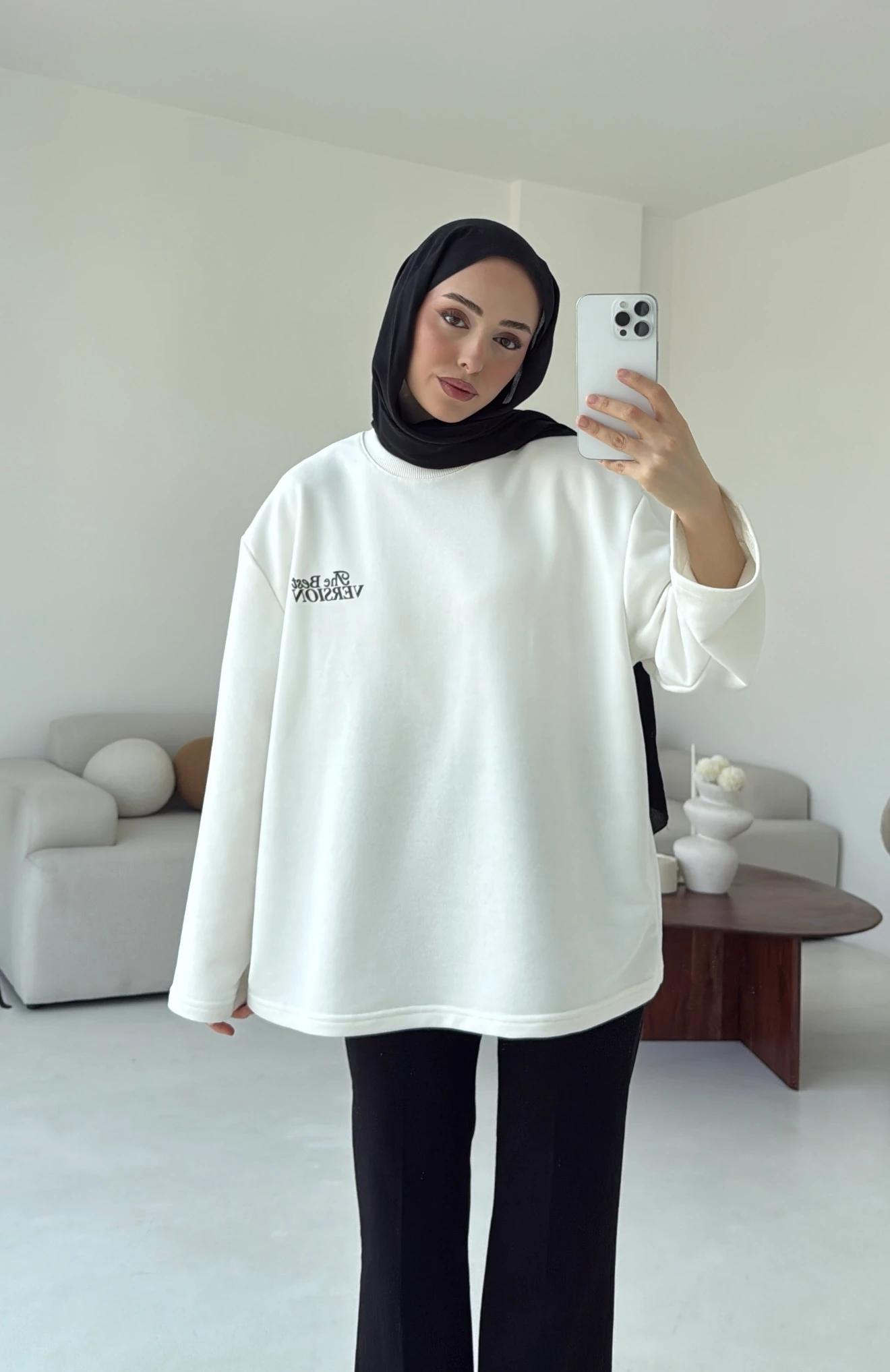 Version Baskılı Sweatshirt Beyaz